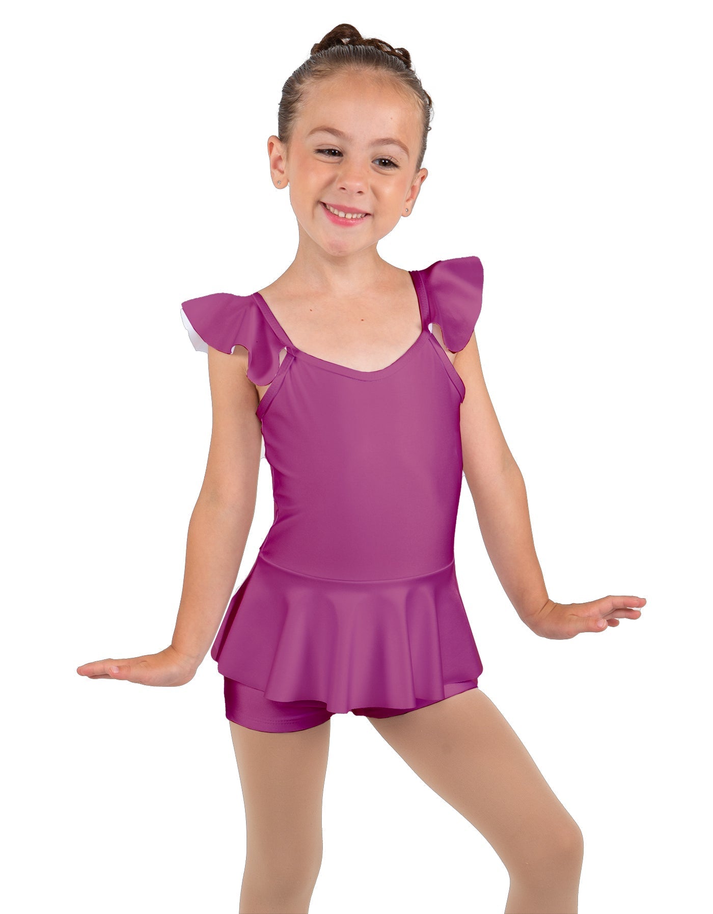Solid Lycra Camisole Flutter Sleeve Biketard w Peplum
