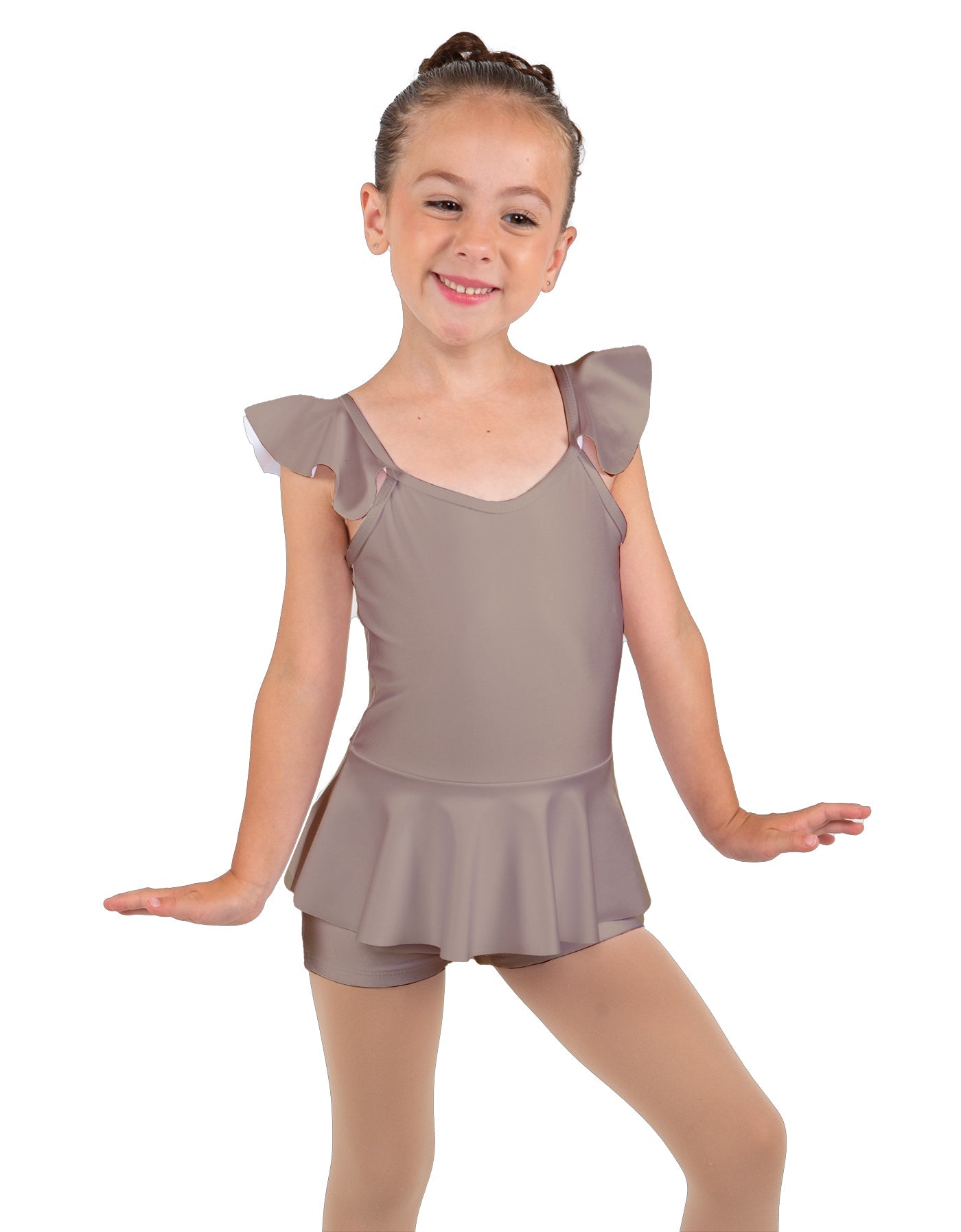 Solid Lycra Camisole Flutter Sleeve Biketard w Peplum