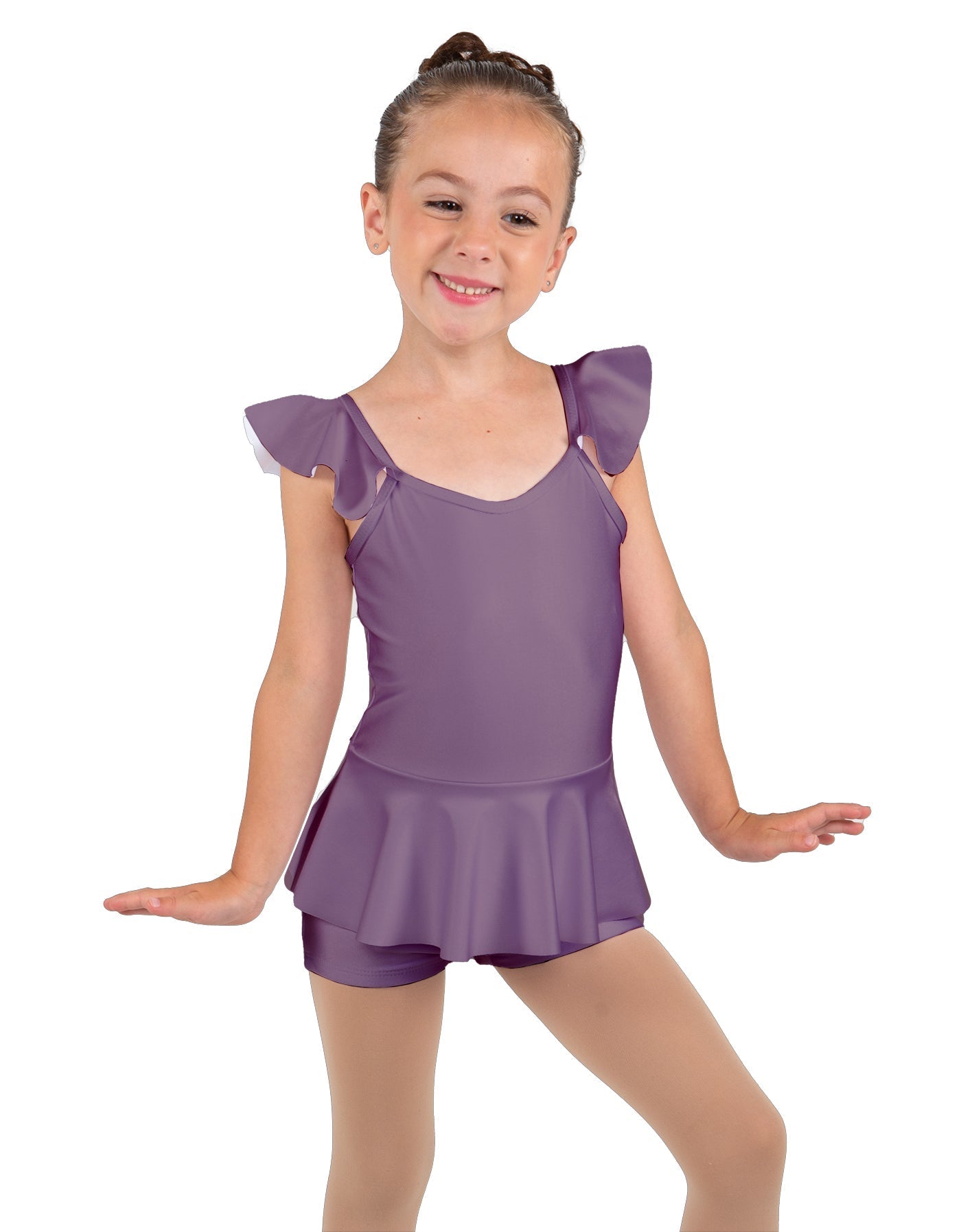 Solid Lycra Camisole Flutter Sleeve Biketard w Peplum