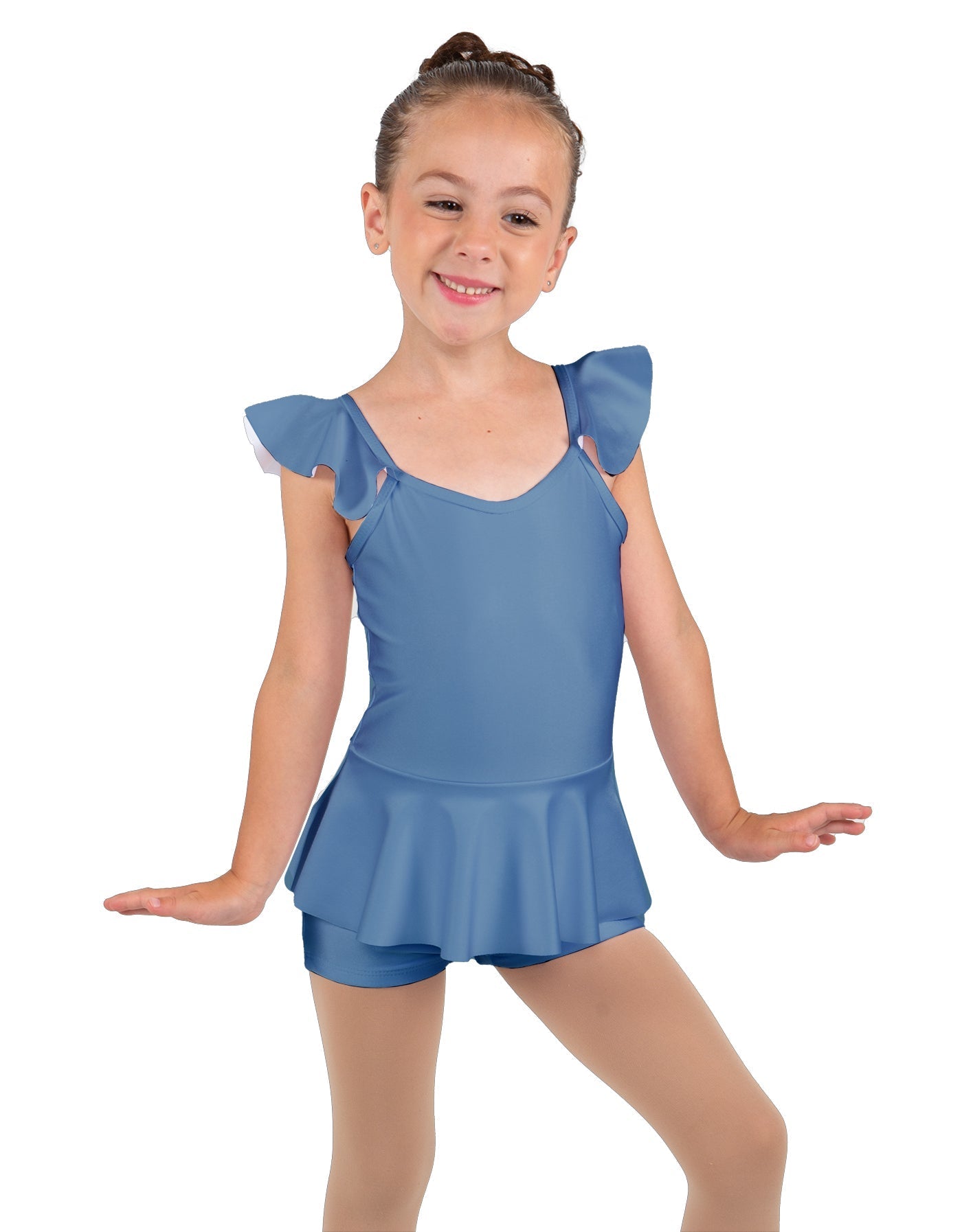 Solid Lycra Camisole Flutter Sleeve Biketard w Peplum