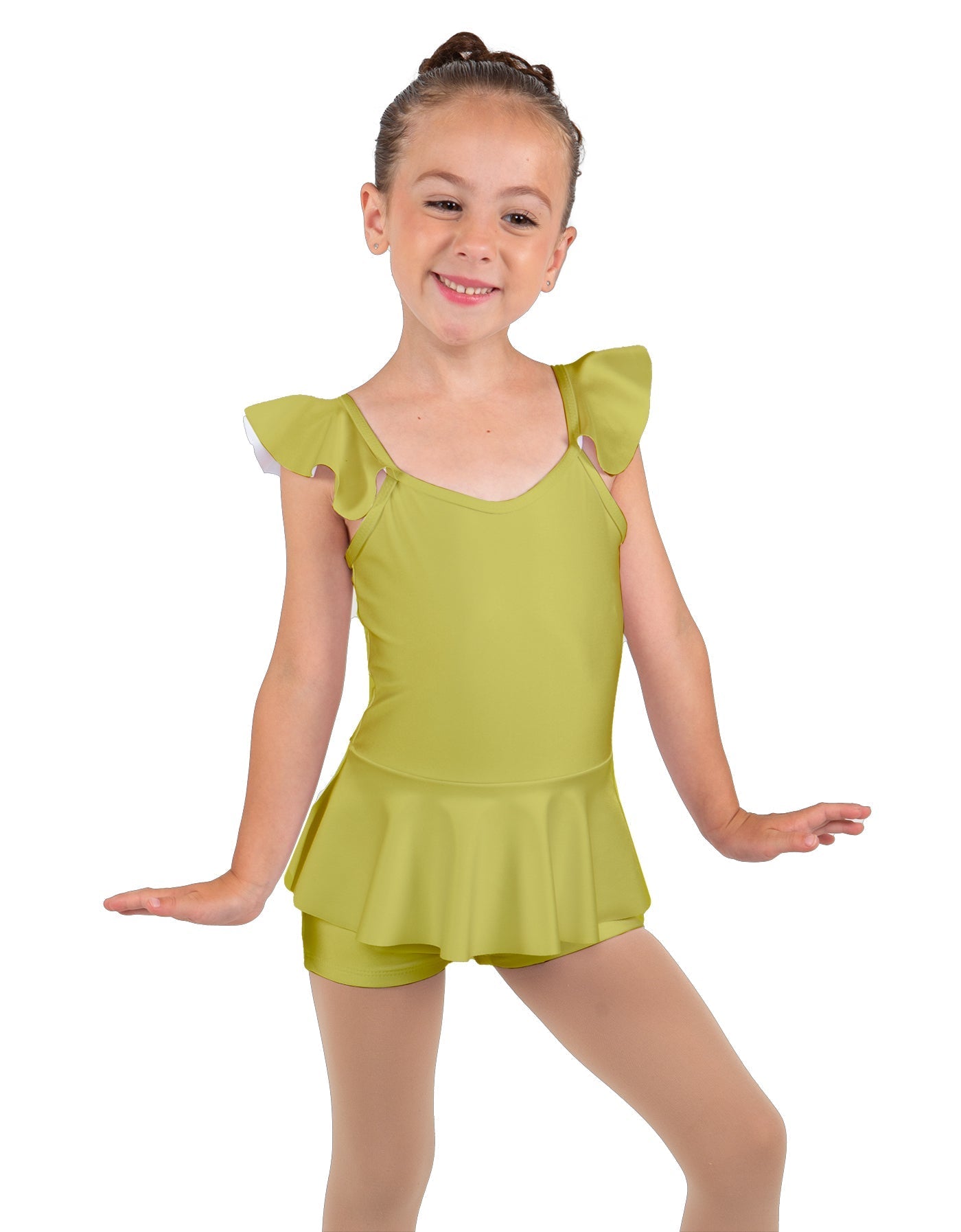 Solid Lycra Camisole Flutter Sleeve Biketard w Peplum