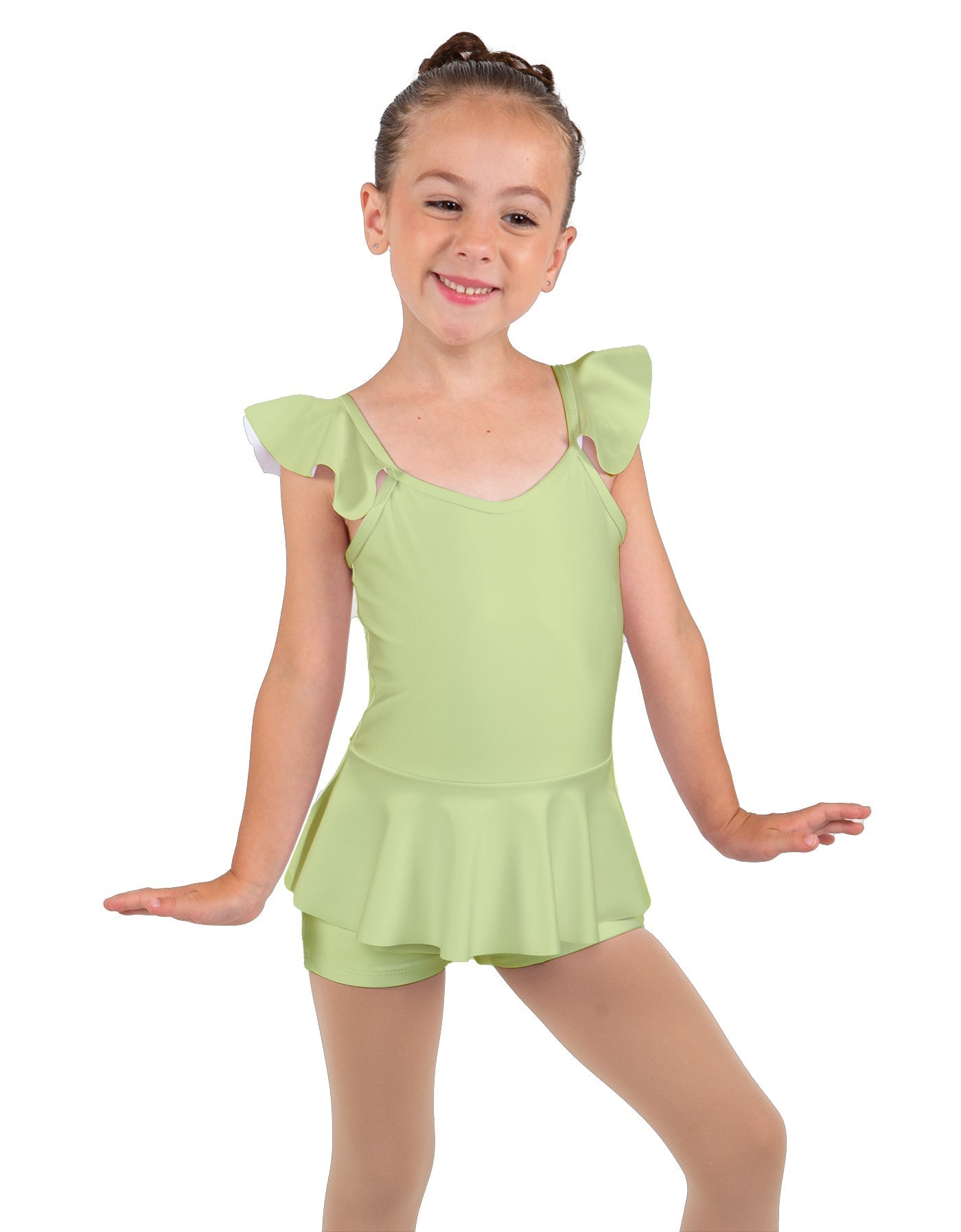 Solid Lycra Camisole Flutter Sleeve Biketard w Peplum
