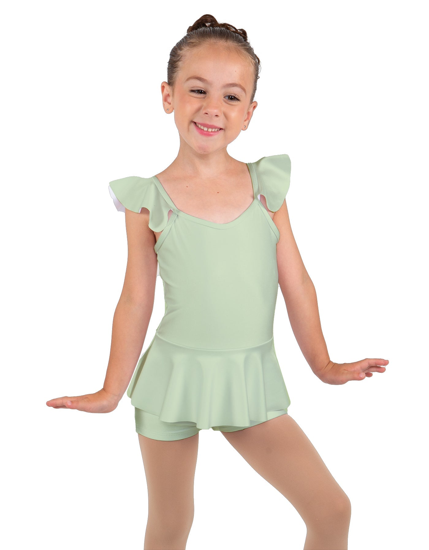 Solid Lycra Camisole Flutter Sleeve Biketard w Peplum