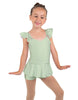 Solid Lycra Camisole Flutter Sleeve Biketard w Peplum