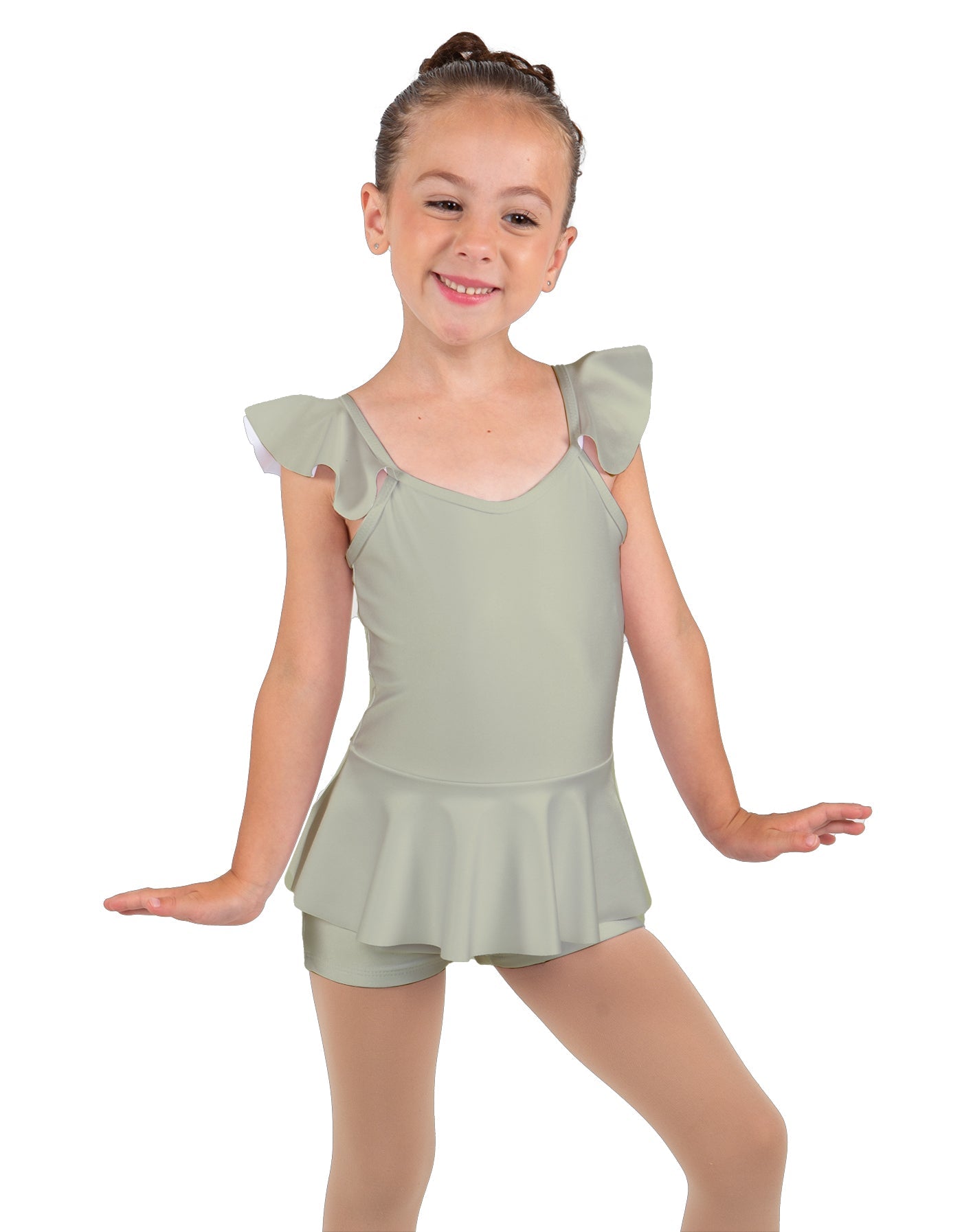Solid Lycra Camisole Flutter Sleeve Biketard w Peplum
