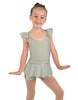 Solid Lycra Camisole Flutter Sleeve Biketard w Peplum