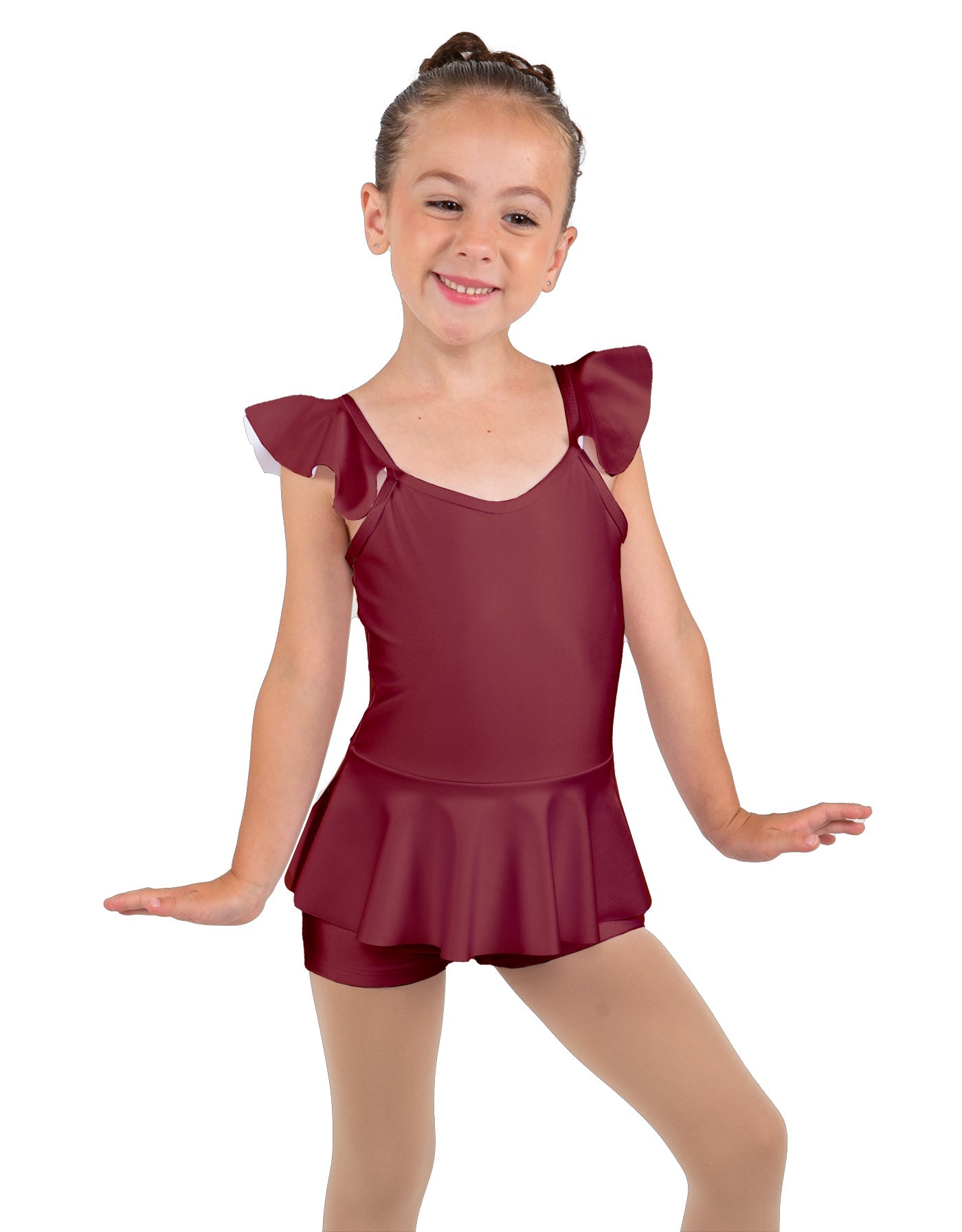 Solid Lycra Camisole Flutter Sleeve Biketard w Peplum