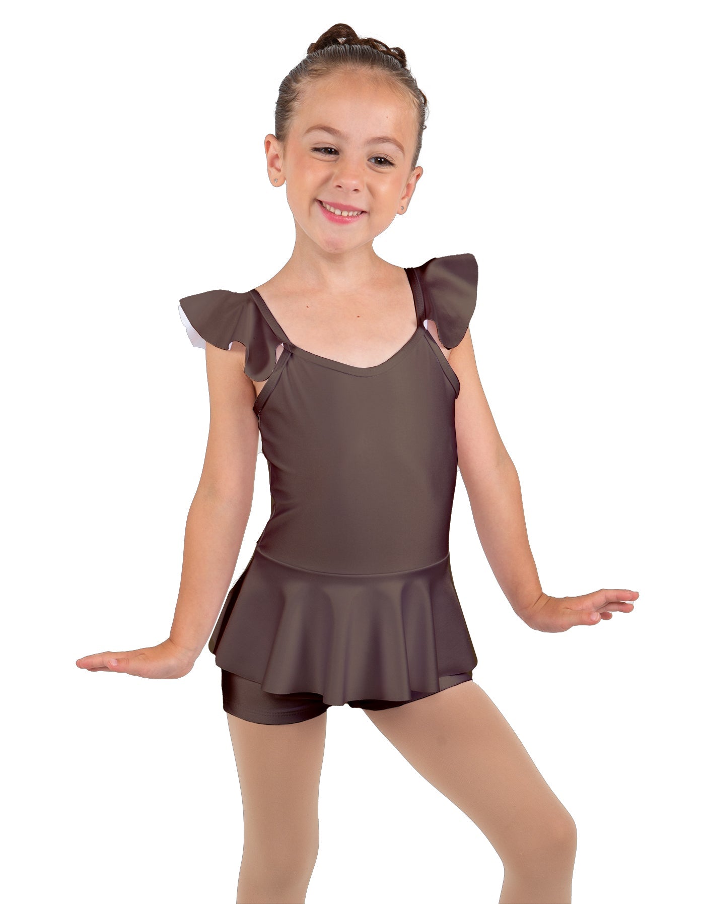 Solid Lycra Camisole Flutter Sleeve Biketard w Peplum