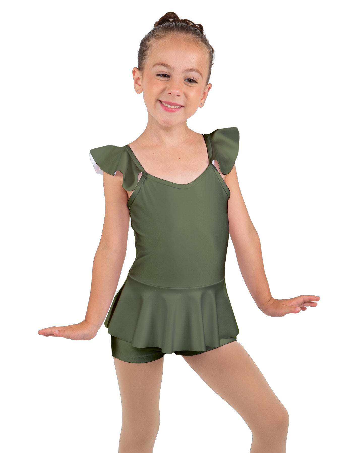 Solid Lycra Camisole Flutter Sleeve Biketard w Peplum