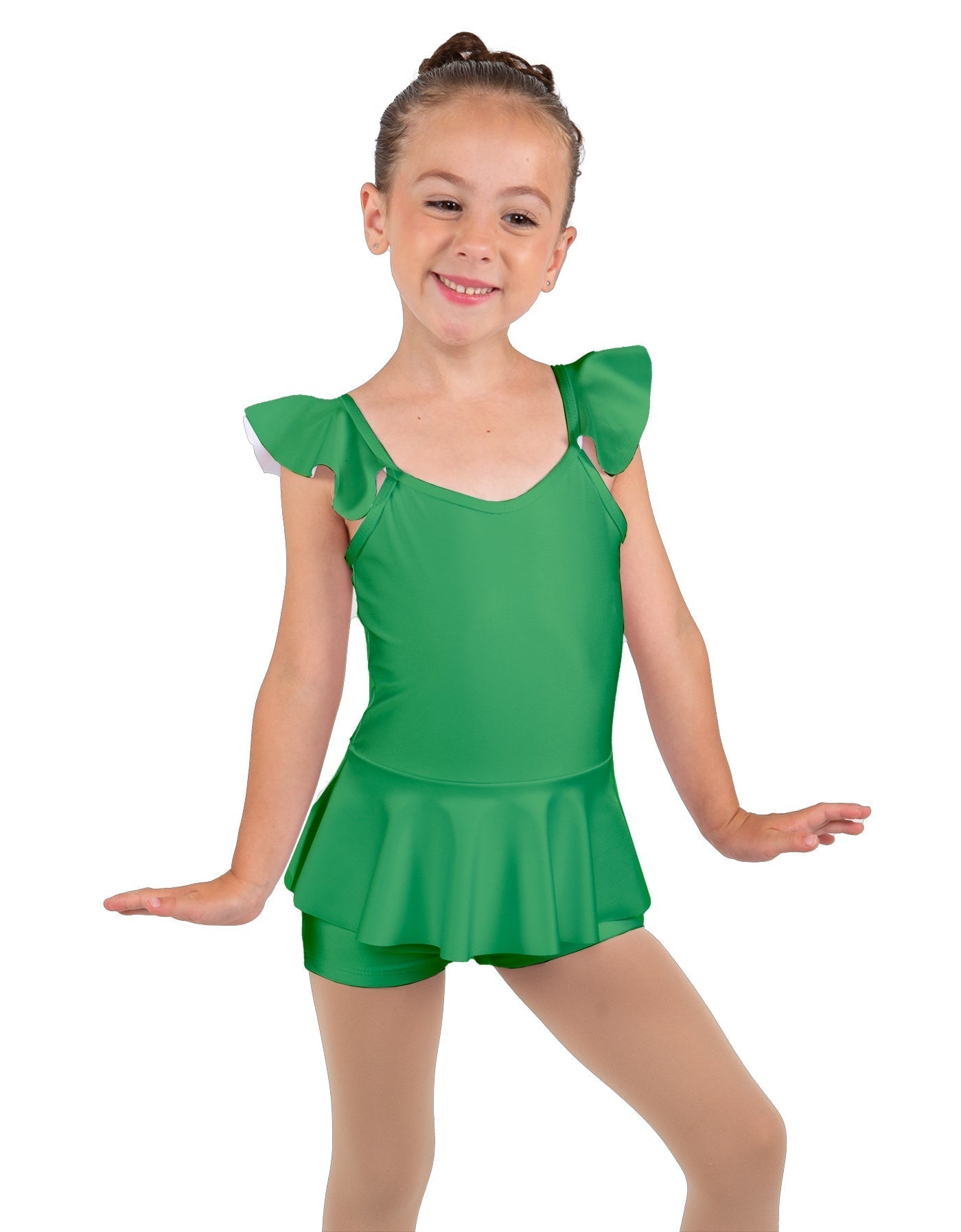 Solid Lycra Camisole Flutter Sleeve Biketard w Peplum