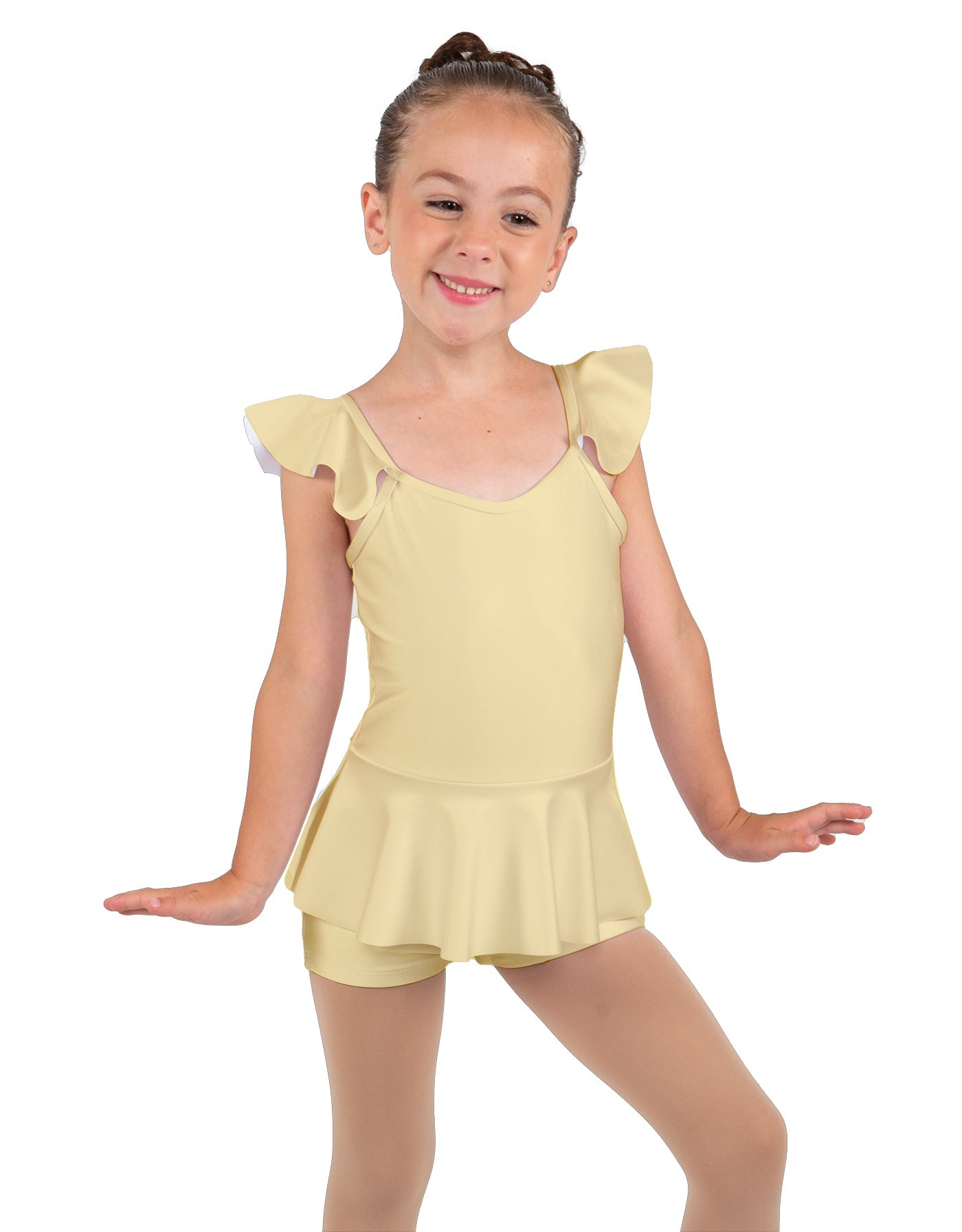 Solid Lycra Camisole Flutter Sleeve Biketard w Peplum