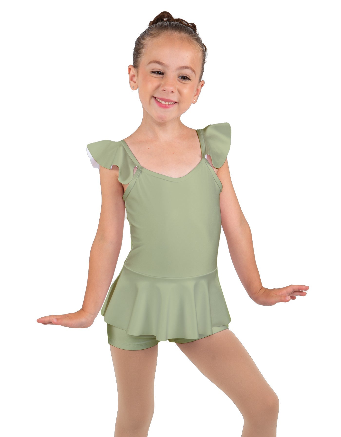 Solid Lycra Camisole Flutter Sleeve Biketard w Peplum
