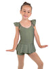 Solid Lycra Camisole Flutter Sleeve Biketard w Peplum