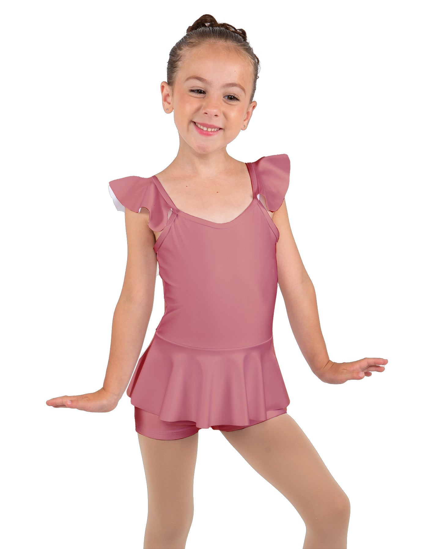 Solid Lycra Camisole Flutter Sleeve Biketard w Peplum