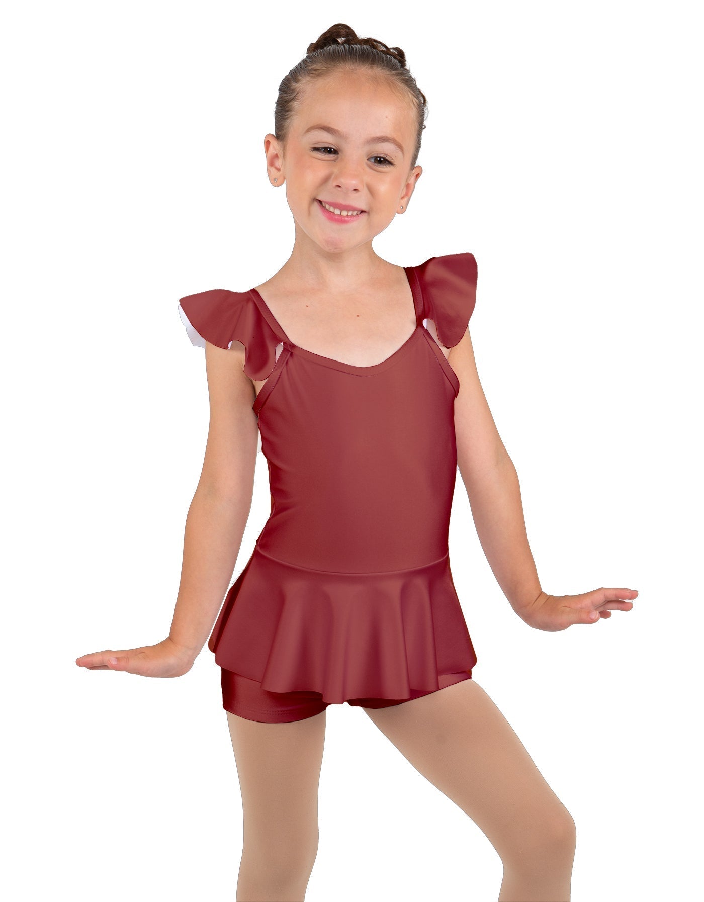Solid Lycra Camisole Flutter Sleeve Biketard w Peplum