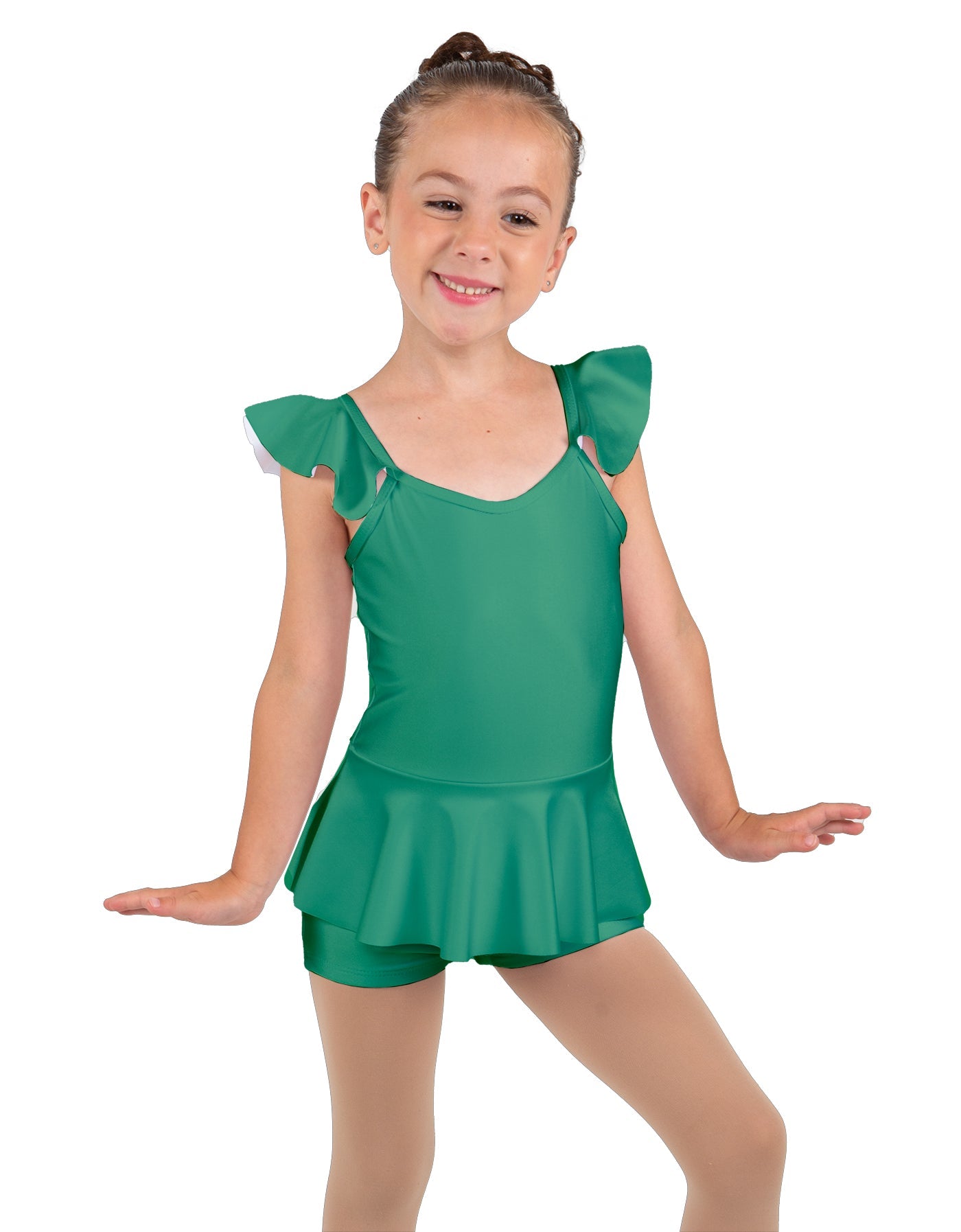 Solid Lycra Camisole Flutter Sleeve Biketard w Peplum