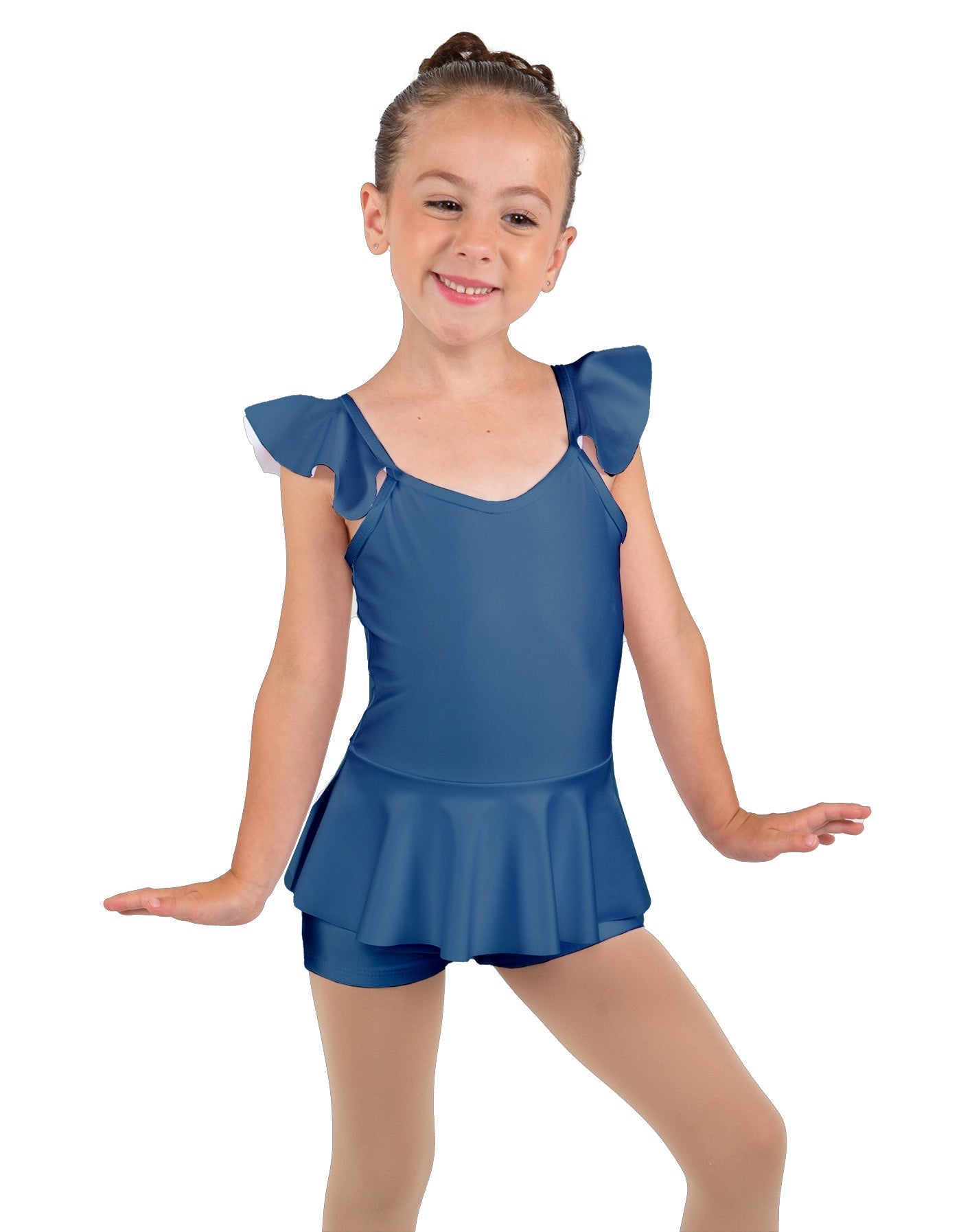 Solid Lycra Camisole Flutter Sleeve Biketard w Peplum