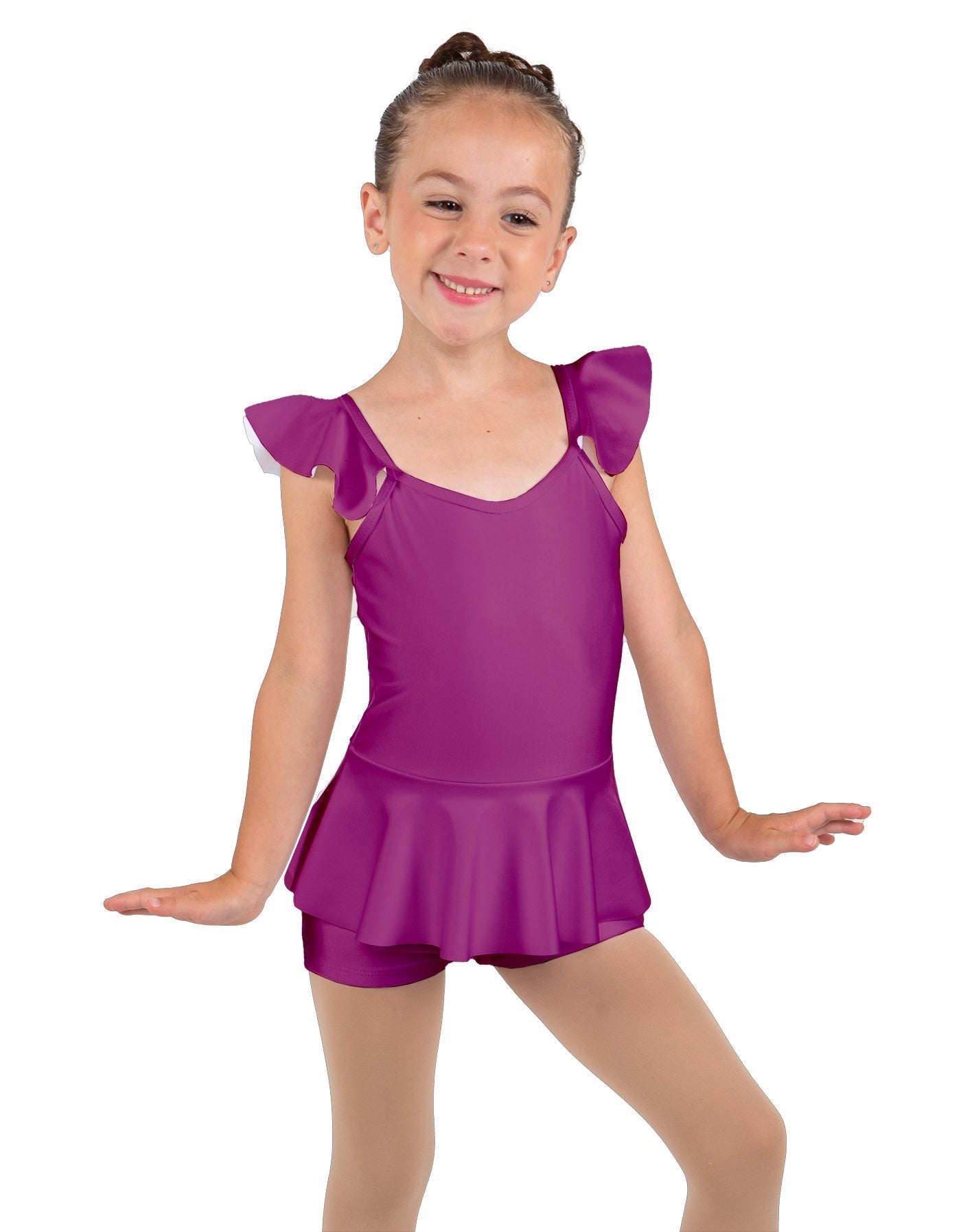 Solid Lycra Camisole Flutter Sleeve Biketard w Peplum