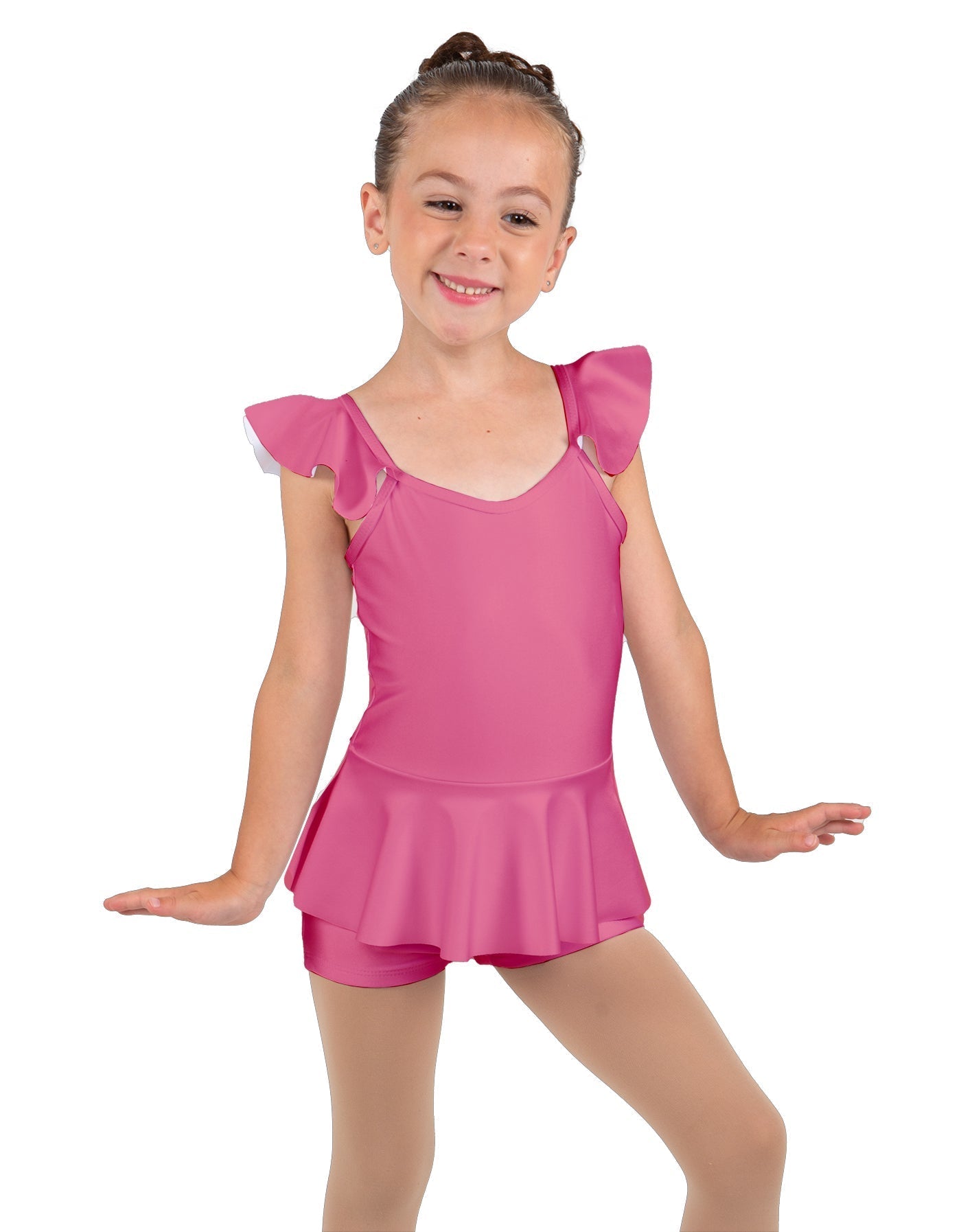 Solid Lycra Camisole Flutter Sleeve Biketard w Peplum