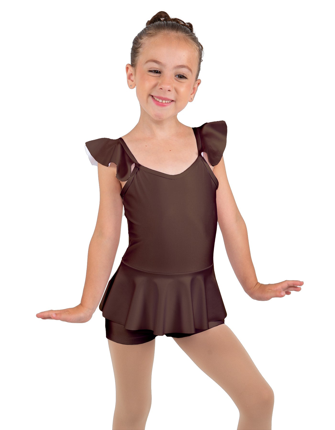Solid Lycra Camisole Flutter Sleeve Biketard w Peplum
