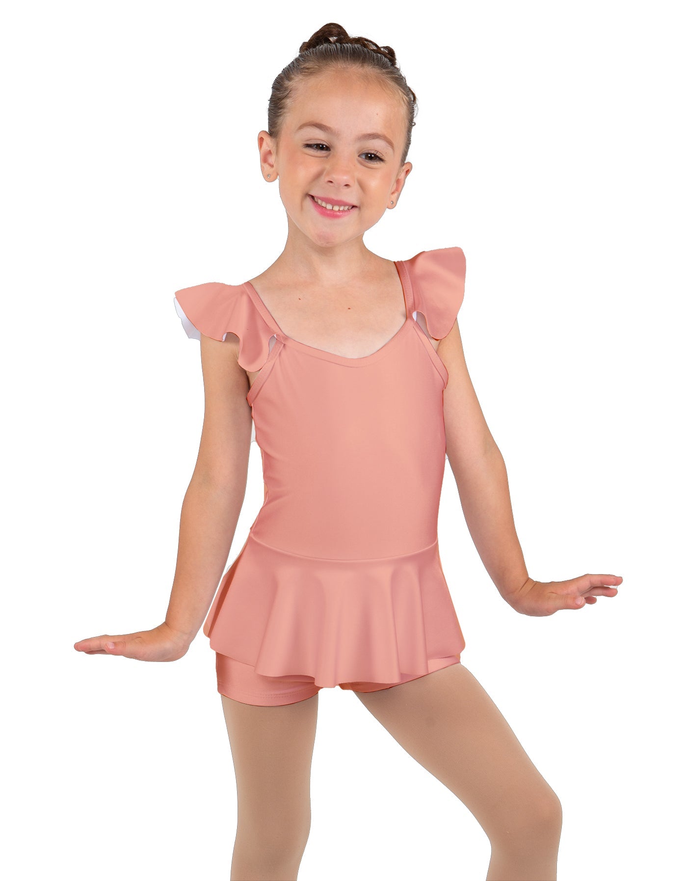 Solid Lycra Camisole Flutter Sleeve Biketard w Peplum