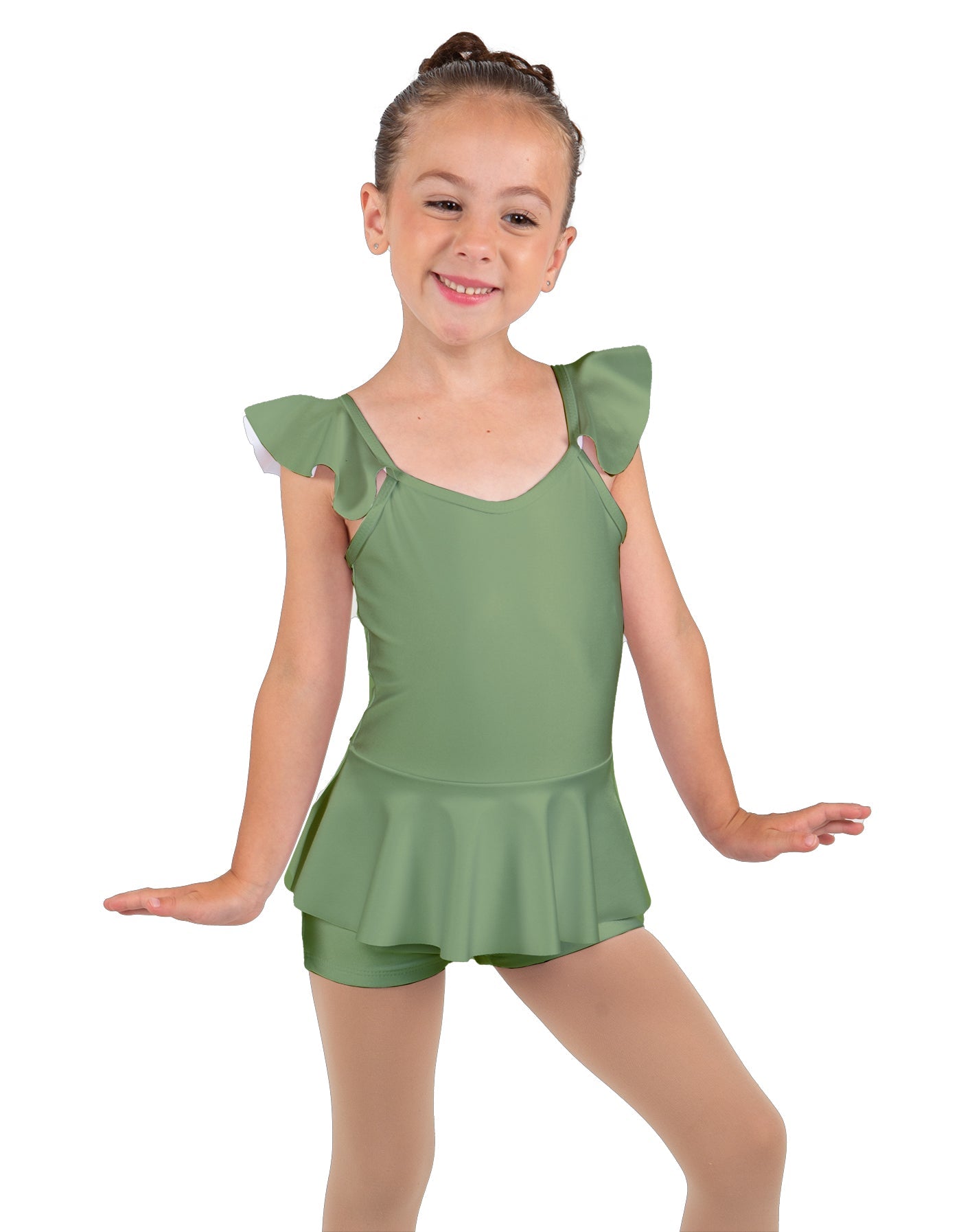 Solid Lycra Camisole Flutter Sleeve Biketard w Peplum