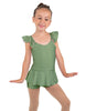 Solid Lycra Camisole Flutter Sleeve Biketard w Peplum