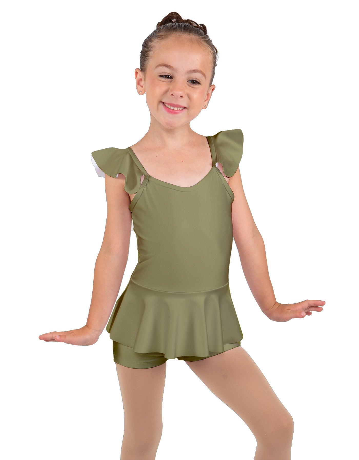 Solid Lycra Camisole Flutter Sleeve Biketard w Peplum