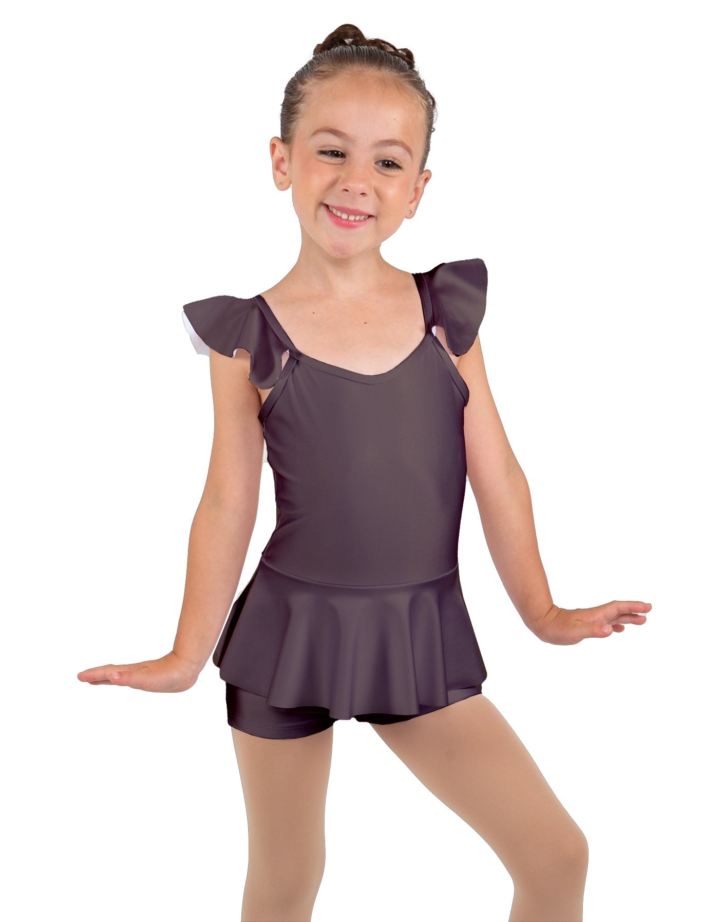 Solid Lycra Camisole Flutter Sleeve Biketard w Peplum