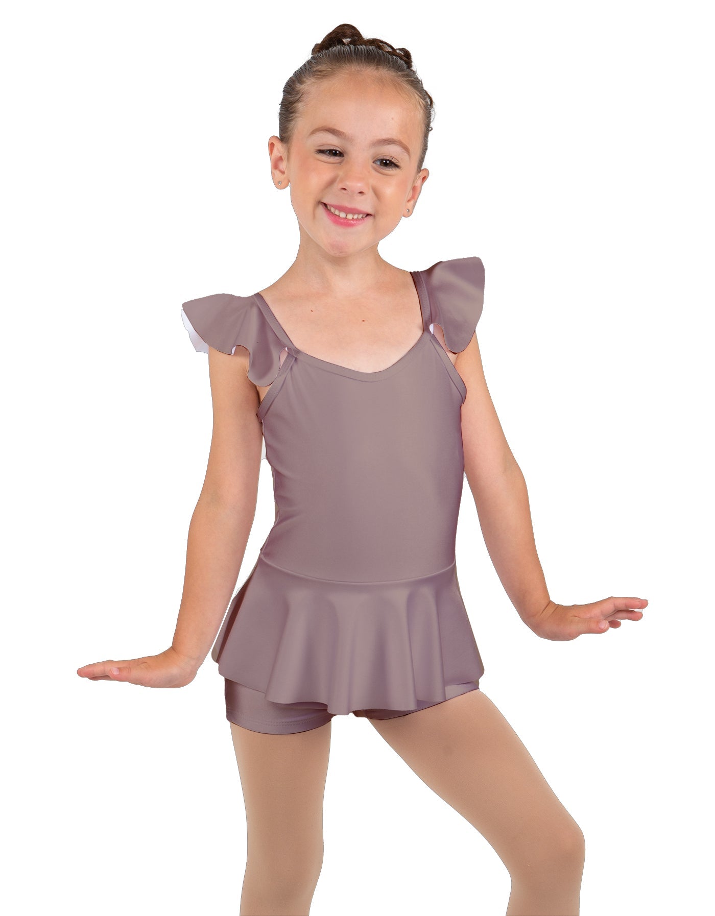 Solid Lycra Camisole Flutter Sleeve Biketard w Peplum