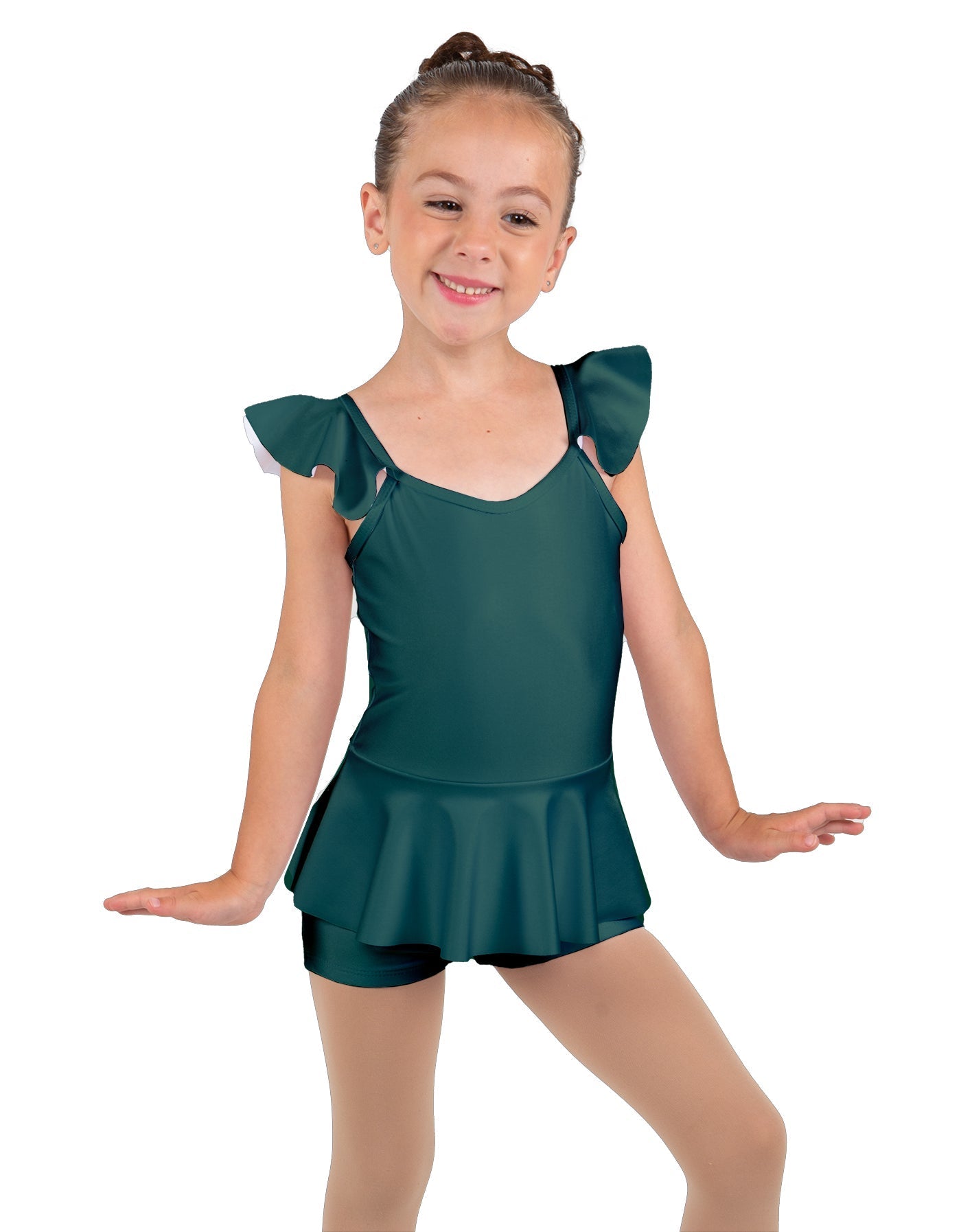 Solid Lycra Camisole Flutter Sleeve Biketard w Peplum