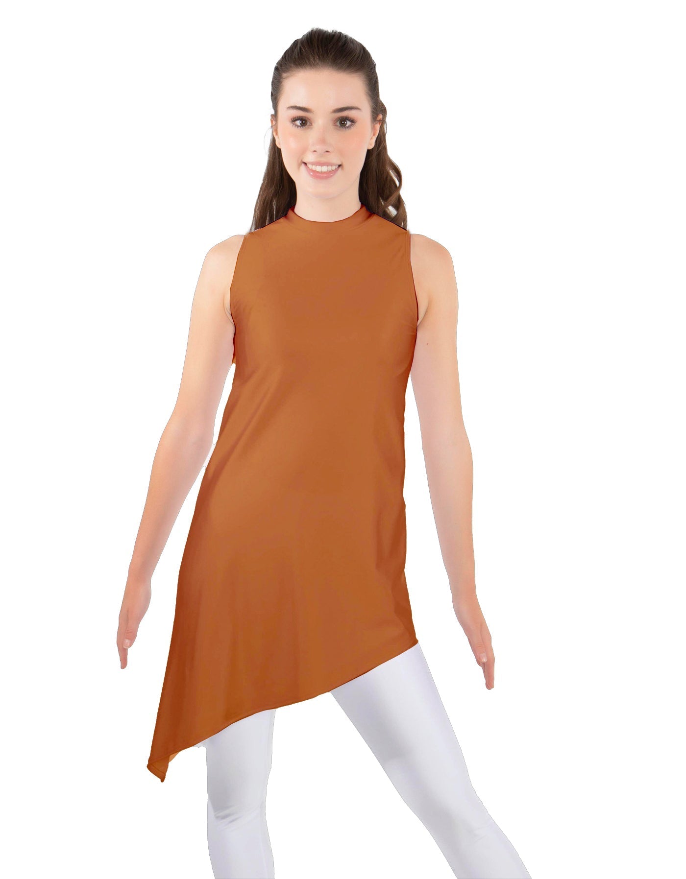 Solid Lycra T Neck Tunic Asymetric Skirt