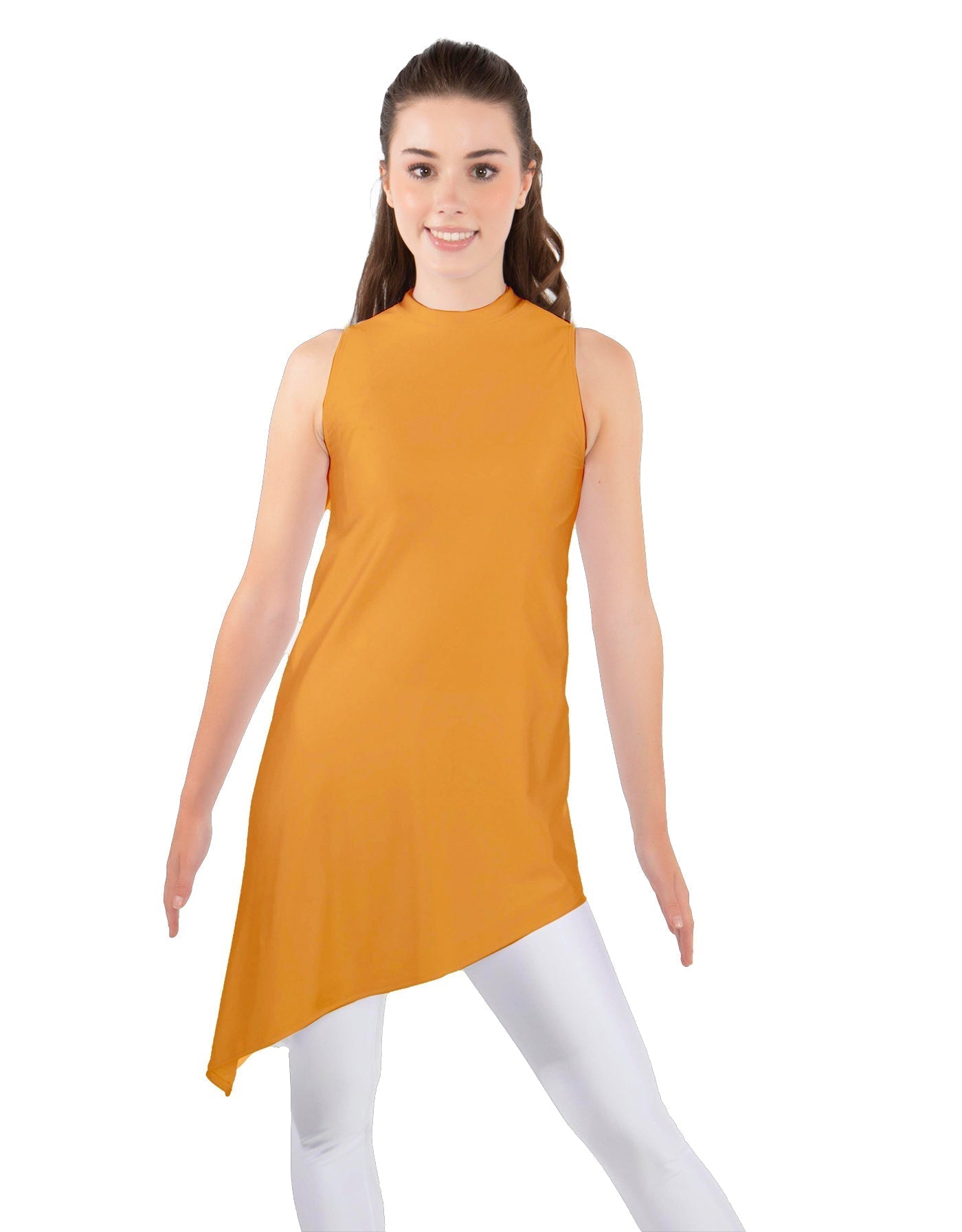 Solid Lycra T Neck Tunic Asymetric Skirt