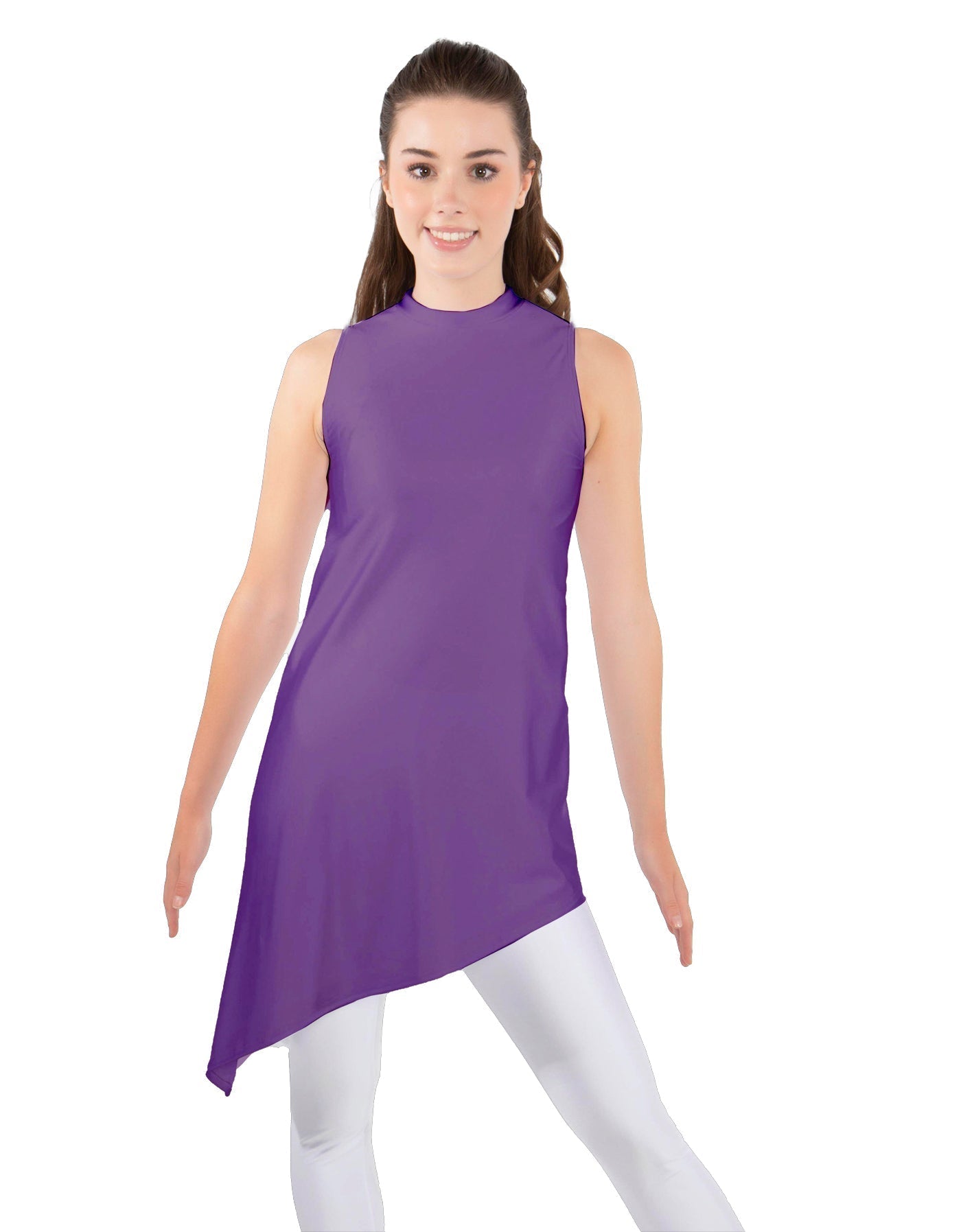 Solid Lycra T Neck Tunic Asymetric Skirt