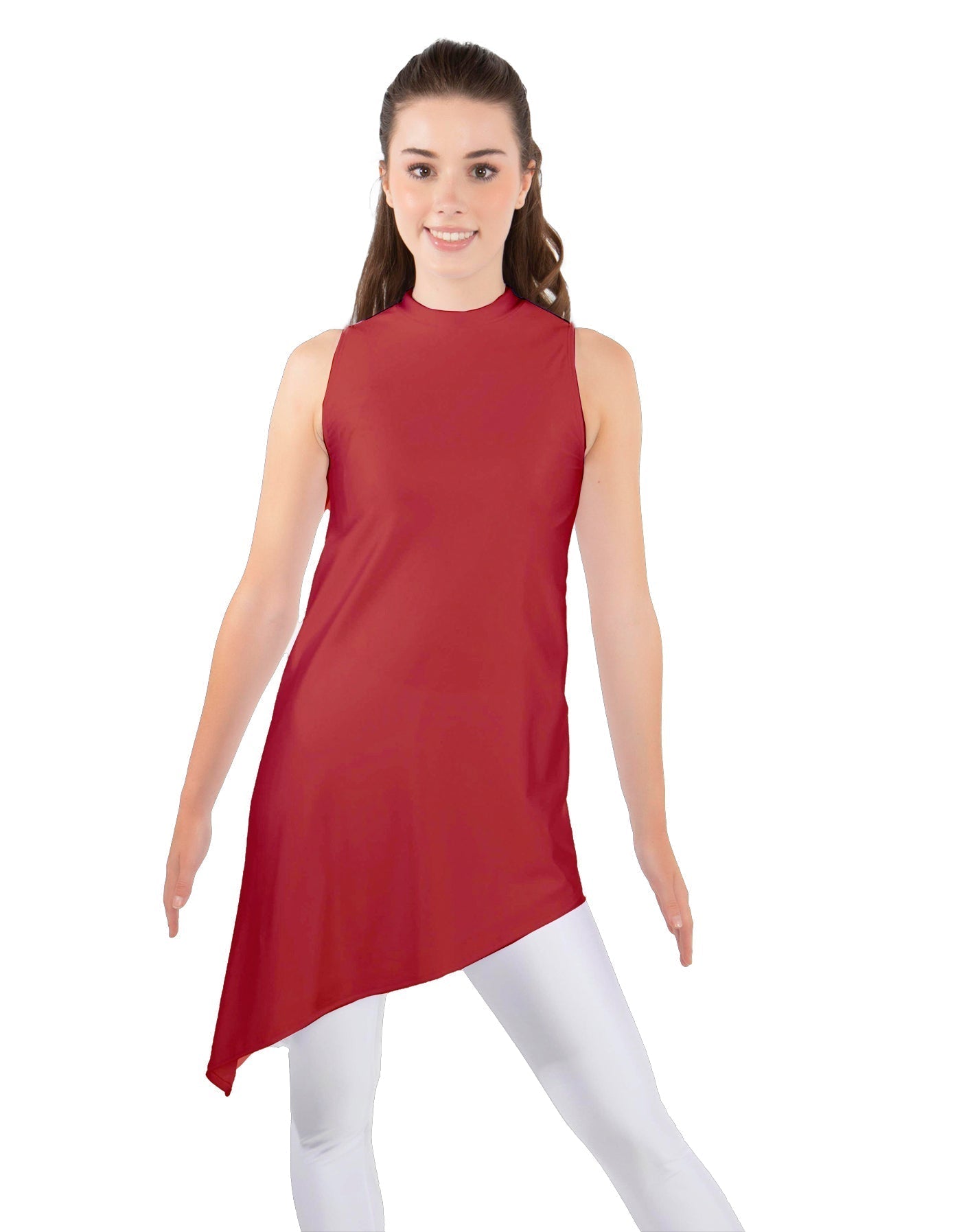 Solid Lycra T Neck Tunic Asymetric Skirt