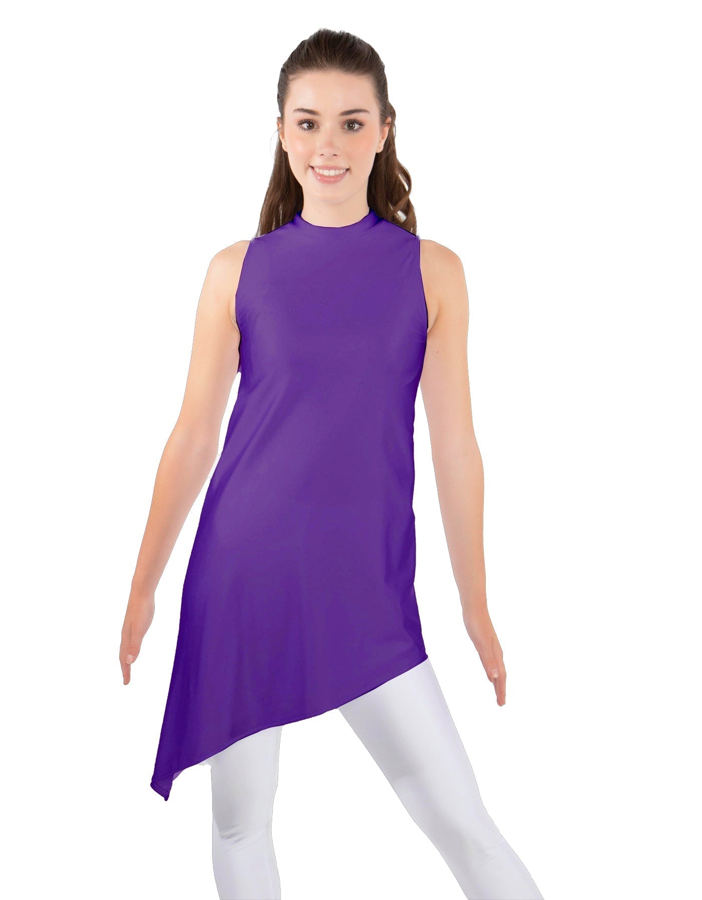 Solid Lycra T Neck Tunic Asymetric Skirt