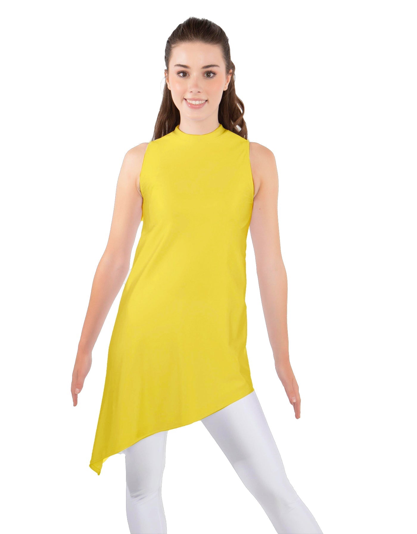 Solid Lycra T Neck Tunic Asymetric Skirt