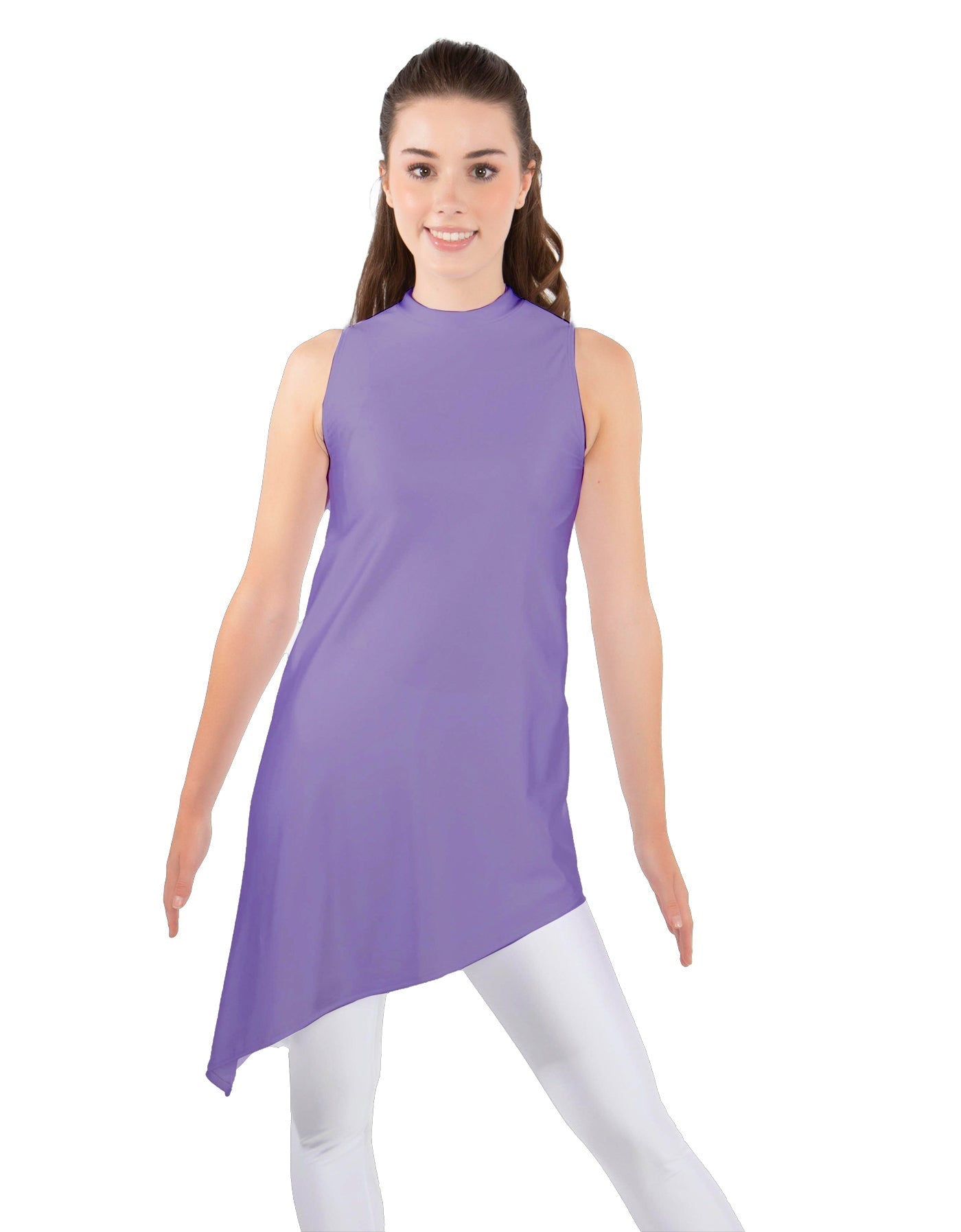 Solid Lycra T Neck Tunic Asymetric Skirt