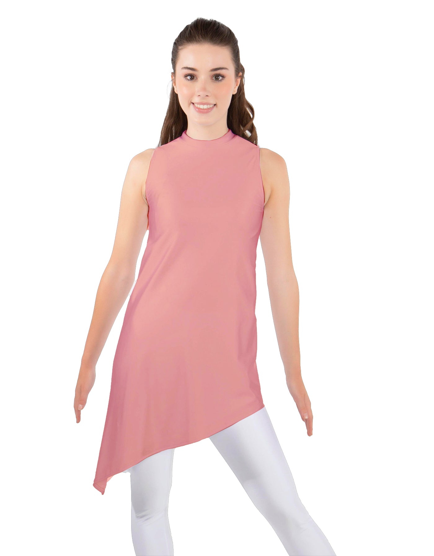 Solid Lycra T Neck Tunic Asymetric Skirt