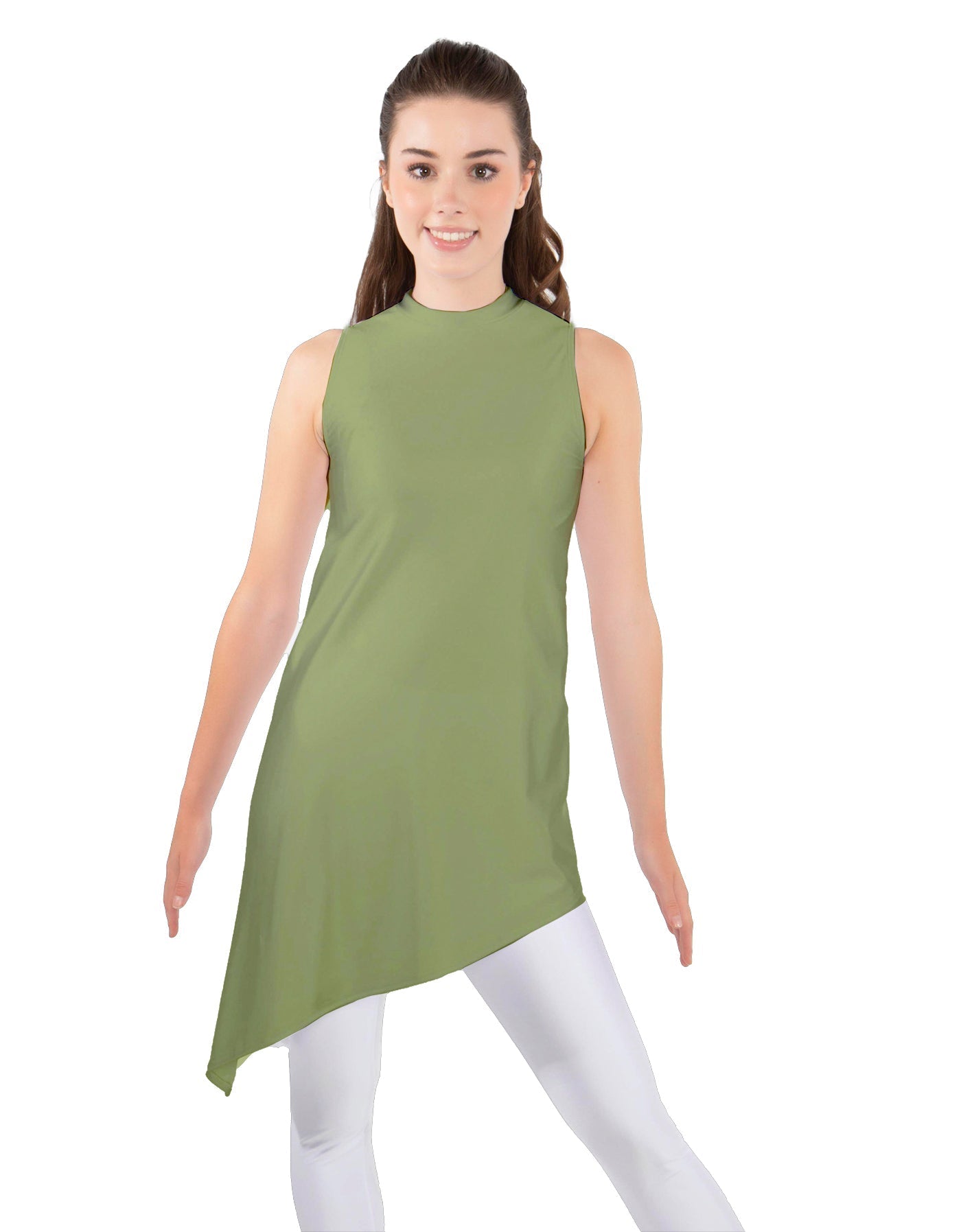 Solid Lycra T Neck Tunic Asymetric Skirt