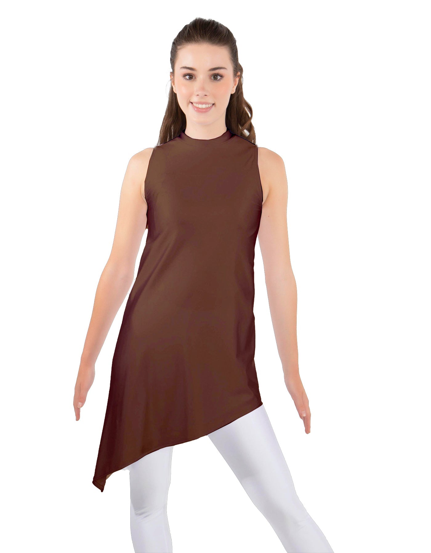 Solid Lycra T Neck Tunic Asymetric Skirt