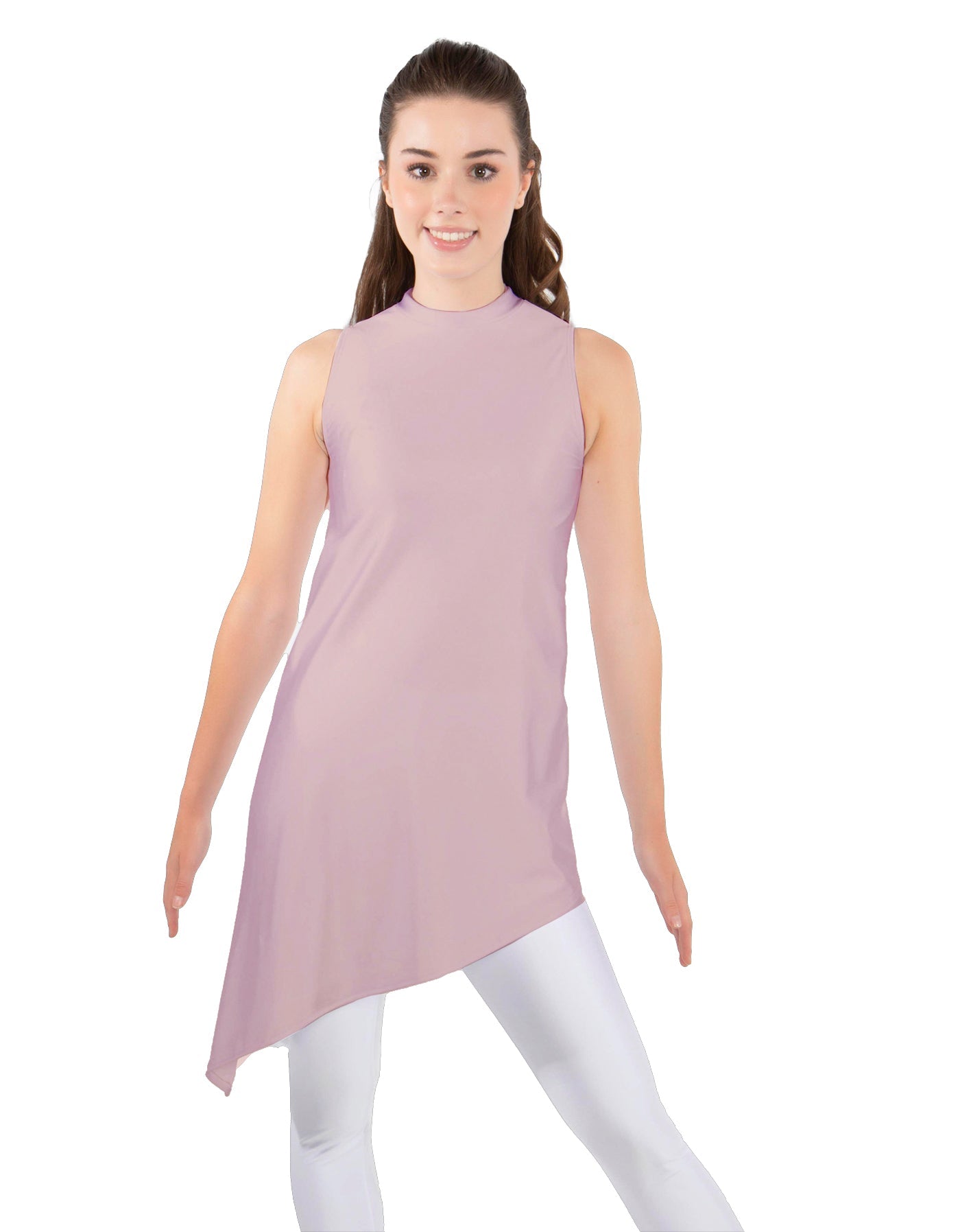 Solid Lycra T Neck Tunic Asymetric Skirt
