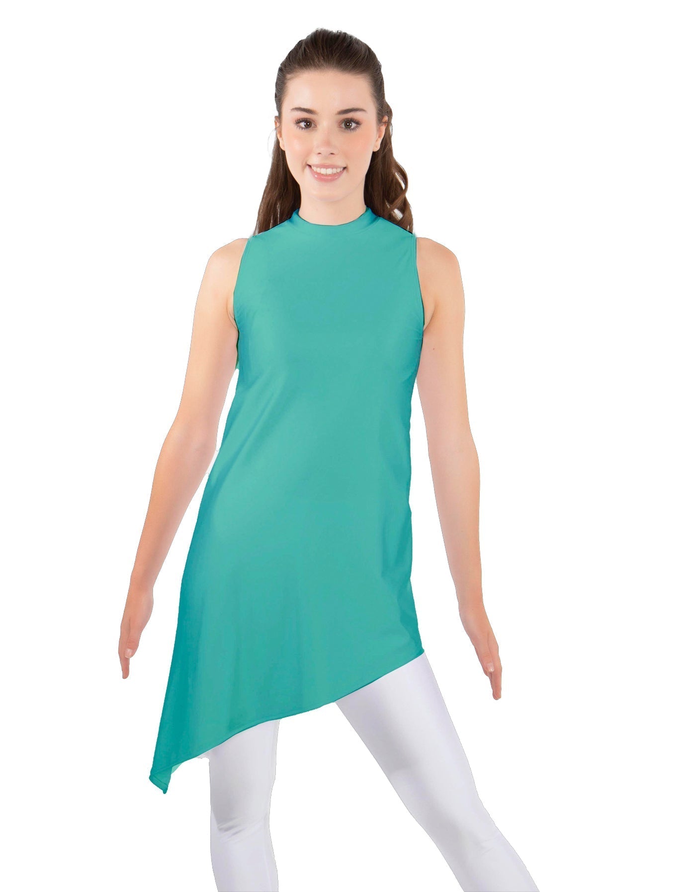Solid Lycra T Neck Tunic Asymetric Skirt