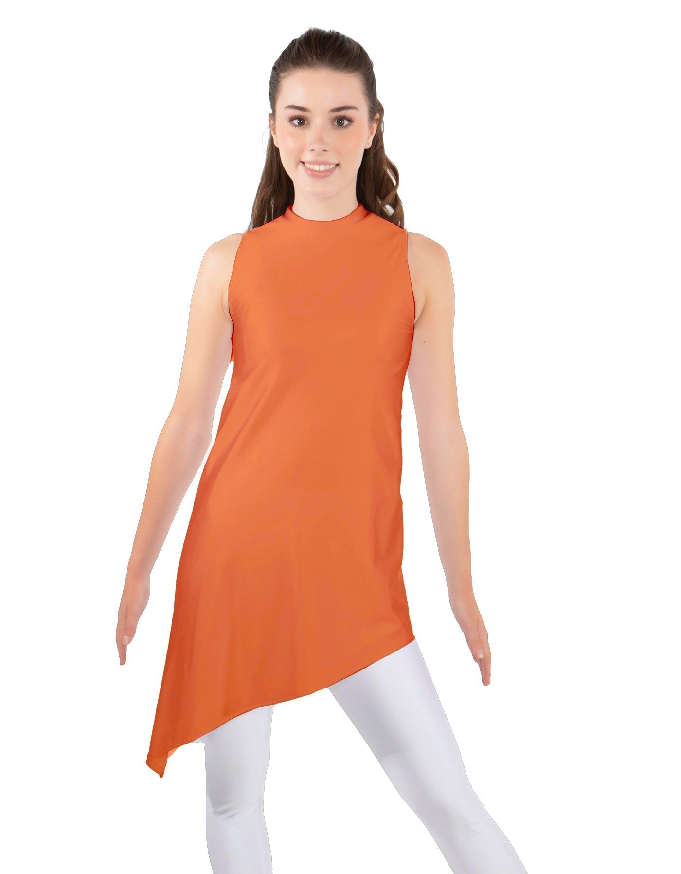 Solid Lycra T Neck Tunic Asymetric Skirt