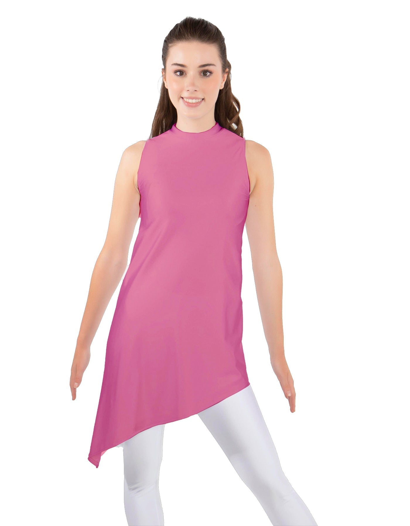 Solid Lycra T Neck Tunic Asymetric Skirt