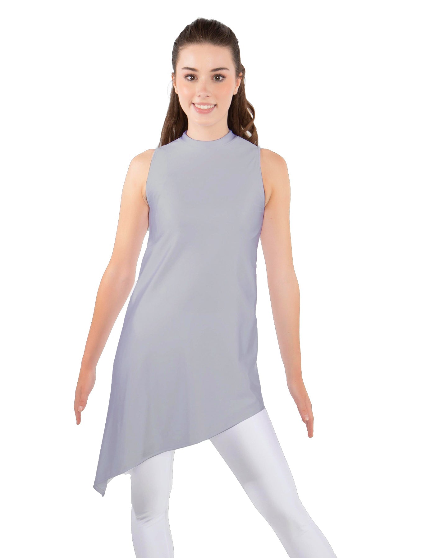 Solid Lycra T Neck Tunic Asymetric Skirt