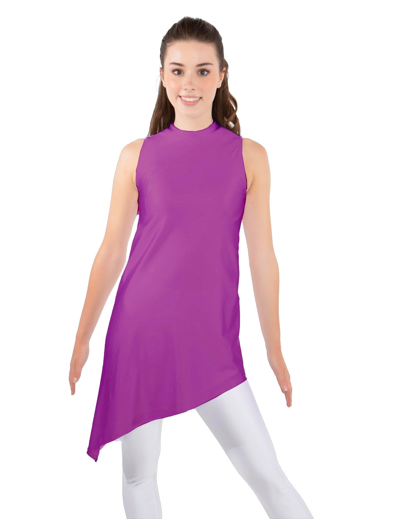 Solid Lycra T Neck Tunic Asymetric Skirt