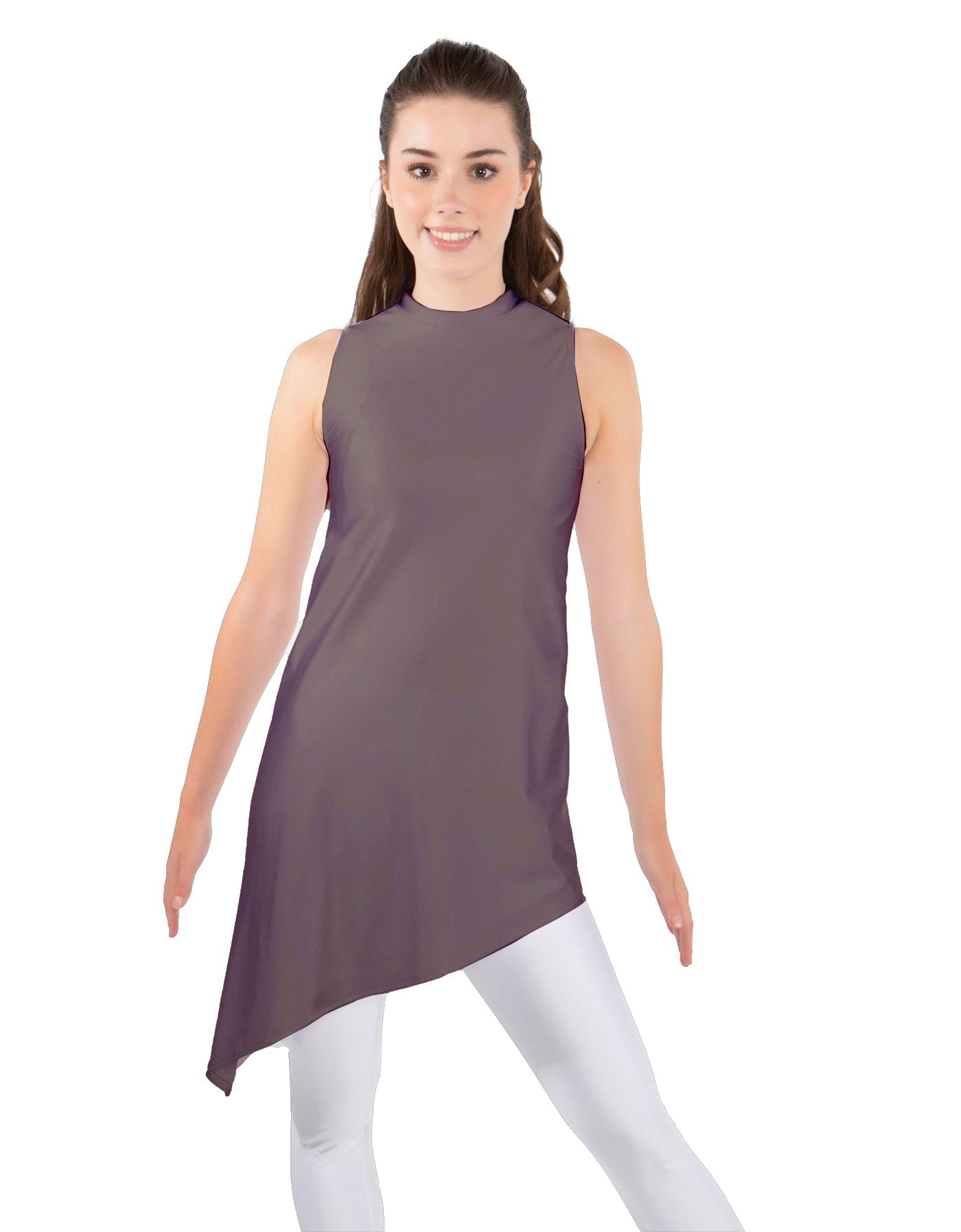 Solid Lycra T Neck Tunic Asymetric Skirt