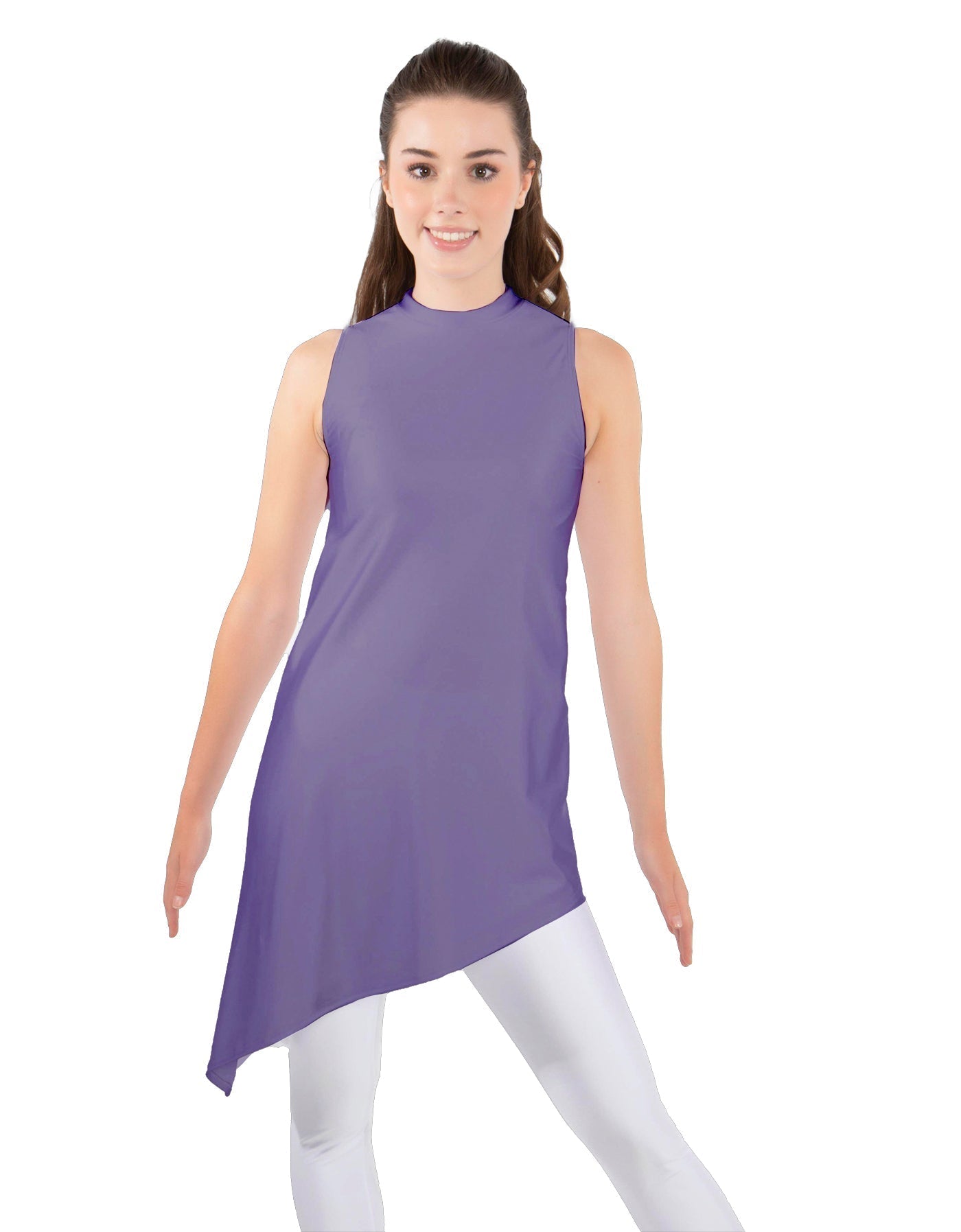 Solid Lycra T Neck Tunic Asymetric Skirt