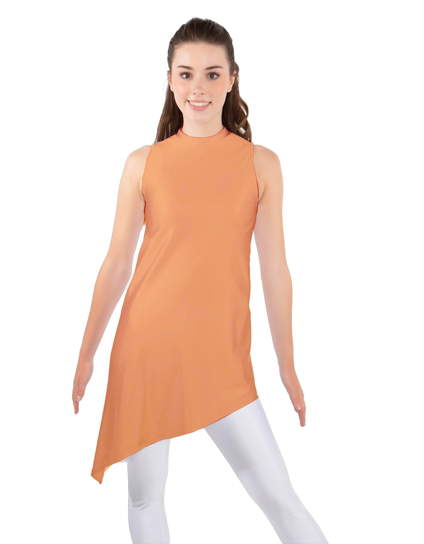 Solid Lycra T Neck Tunic Asymetric Skirt